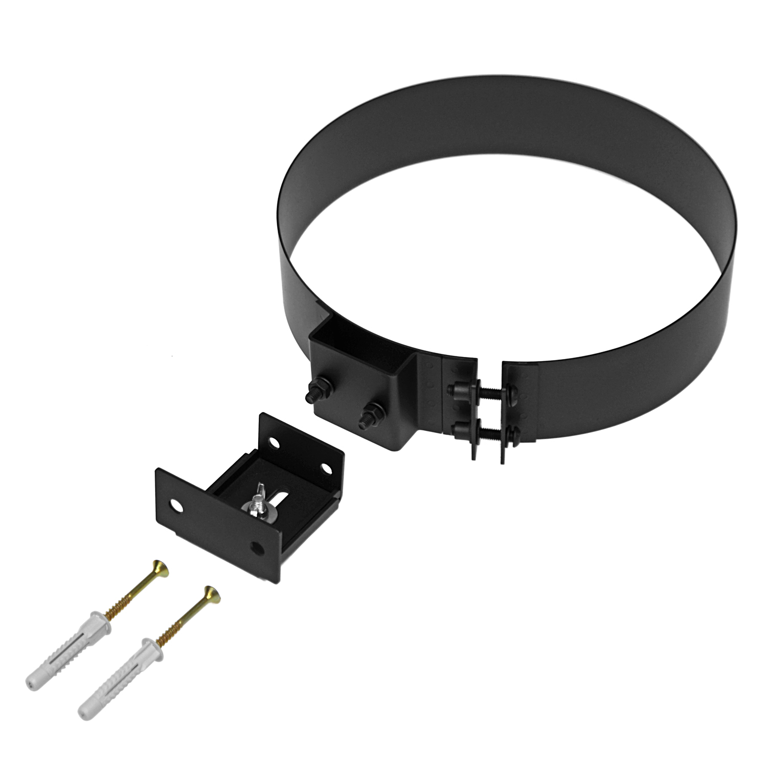 Raik Rohrschelle mit Wandhalterung für doppelwandige Rauchrohre Coltherm 150 mm, für RR-Außendurchmesser 215 mm, Schwarz Raik Rohrschelle mit Wandhalterung für doppelwandige Rauchrohre Coltherm 150 mm, für RR-Außendurchmesser 215 mm, Schwarz