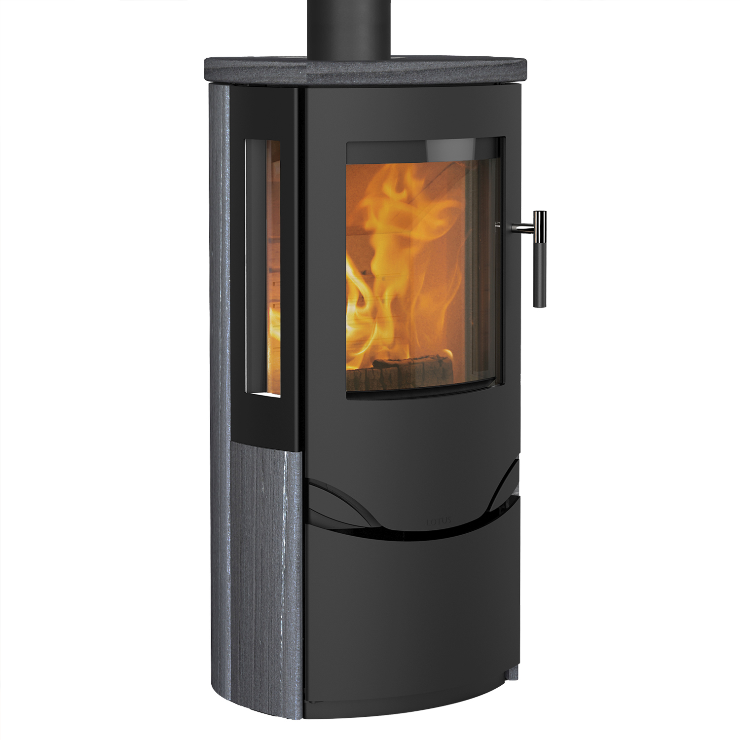 Lotus Prio 6 Kaminofen schwarz/ Indian Night / Seitenglas, RR hinten od. RR oben