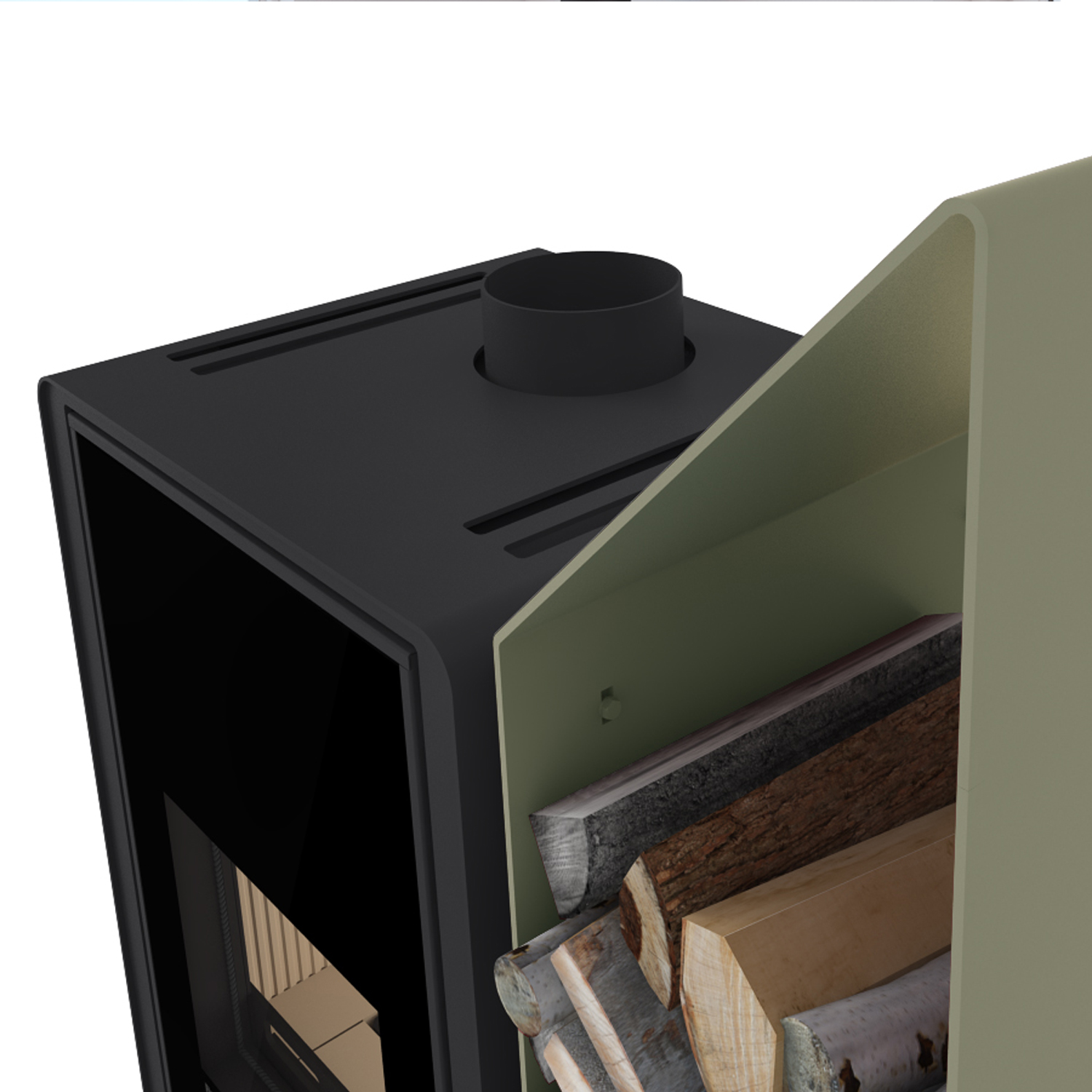 HS Flamingo Deluxe Kampa Kaminofen Olive Regal rechts