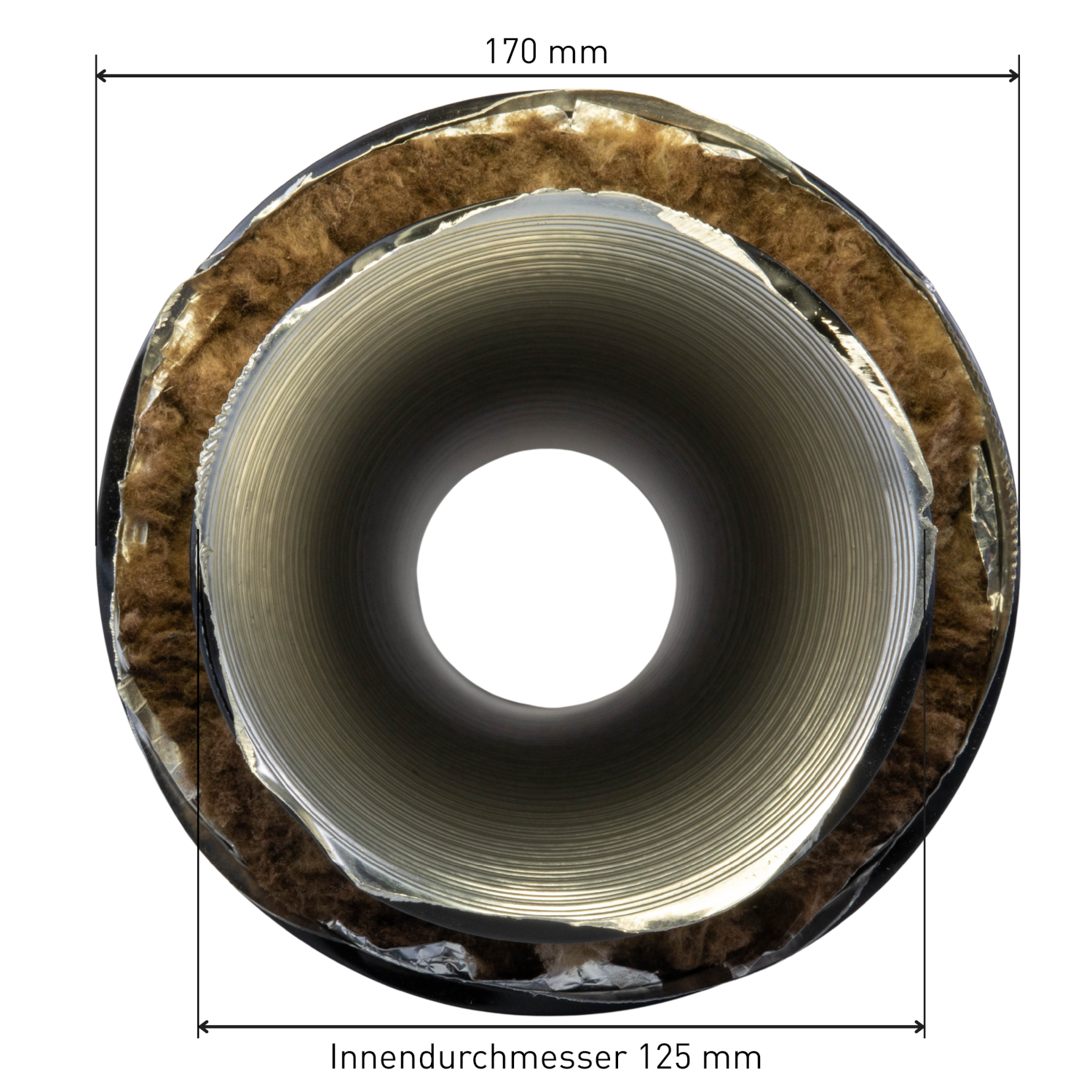 Therm Flex Aluflexrohr isoliert schwarz Ø 125 mm Länge 0,75 m, für Außenluft-Anschluss