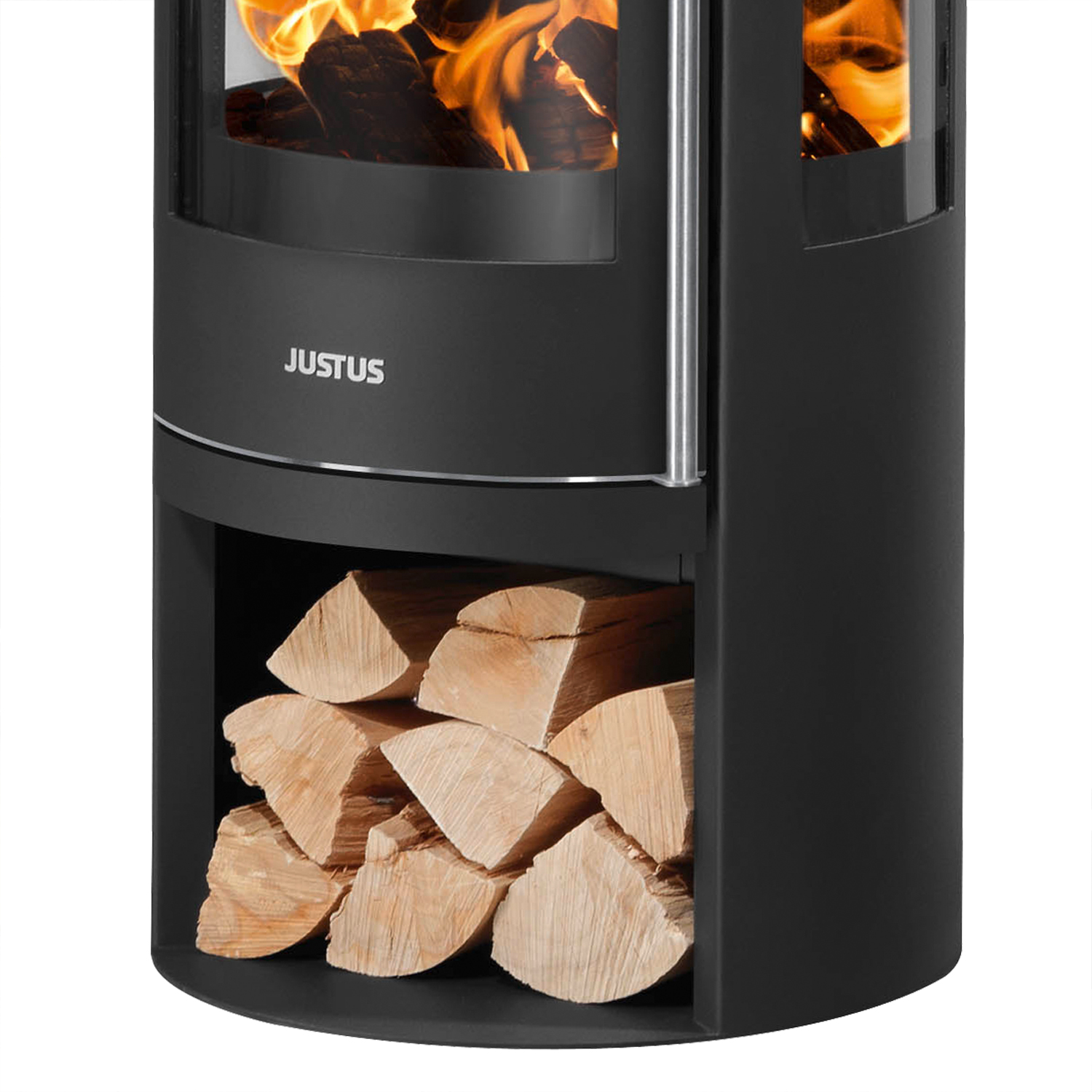 Justus Mino Trios 2.0 Kaminofen Stahl Schwarz mit Keramik-Abdeckplatte Seidenweiß