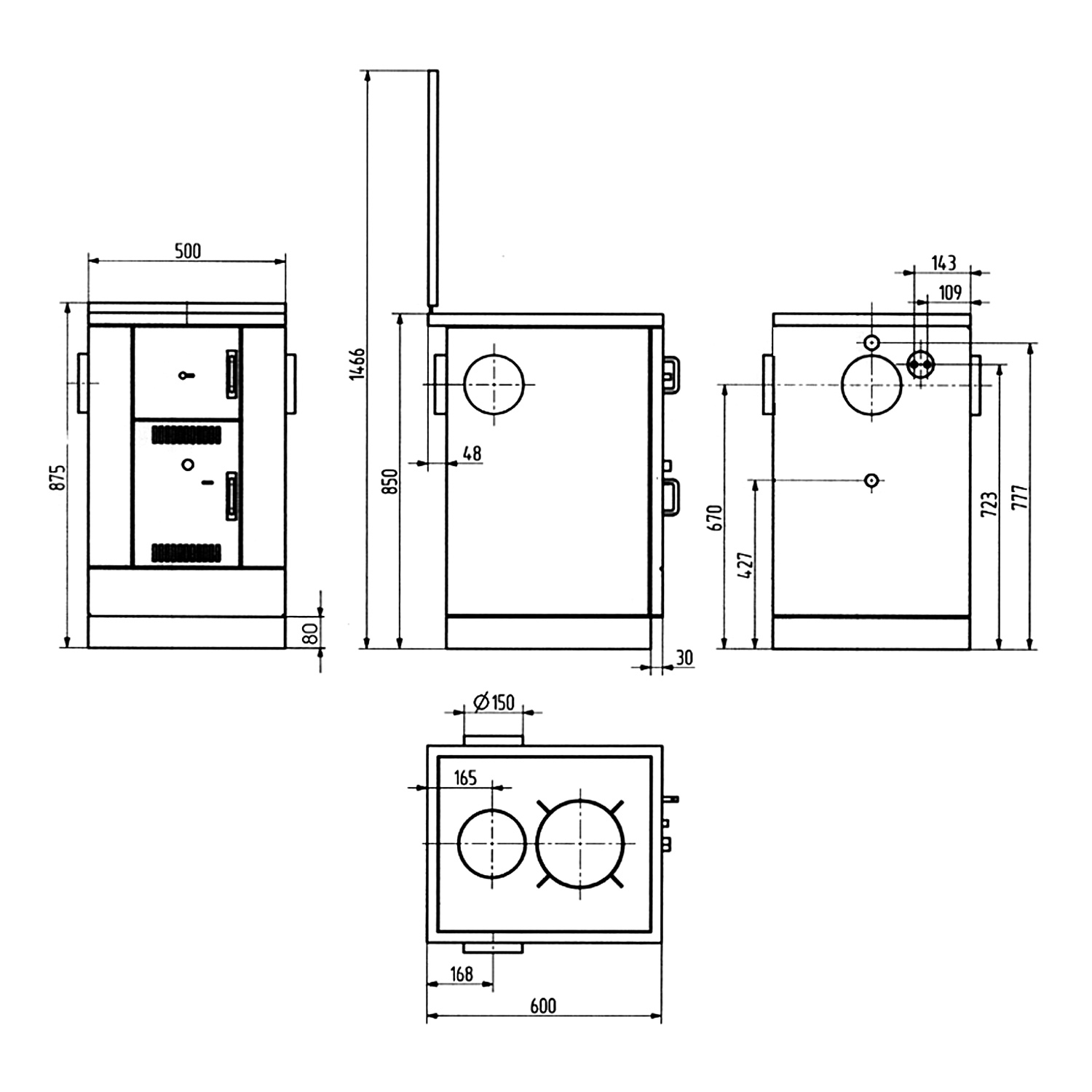 Wamsler K 158 wasserführender Küchenherd Emailliert weiß, Ceranfeld