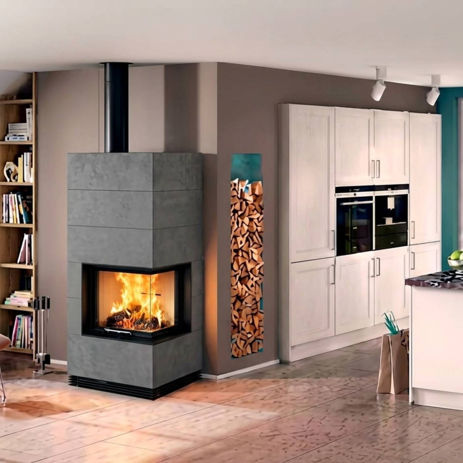 Spartherm SIM Varia 2R-55h Kaminbausatz RLA Feinbeton gespachtelt 1/3