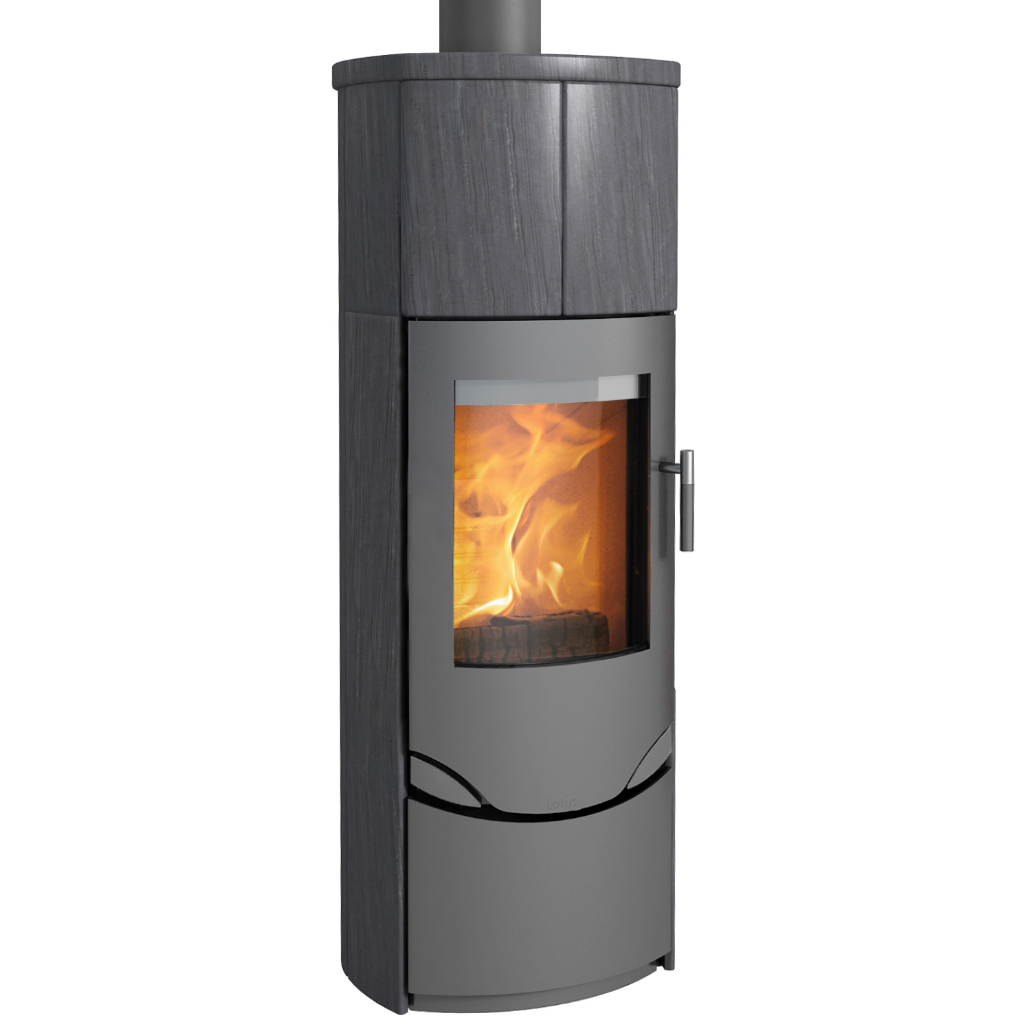 Lotus Prio M Kaminofen Grau/ Indian Night, inkl. PowerStones, RR hinten od. RR oben