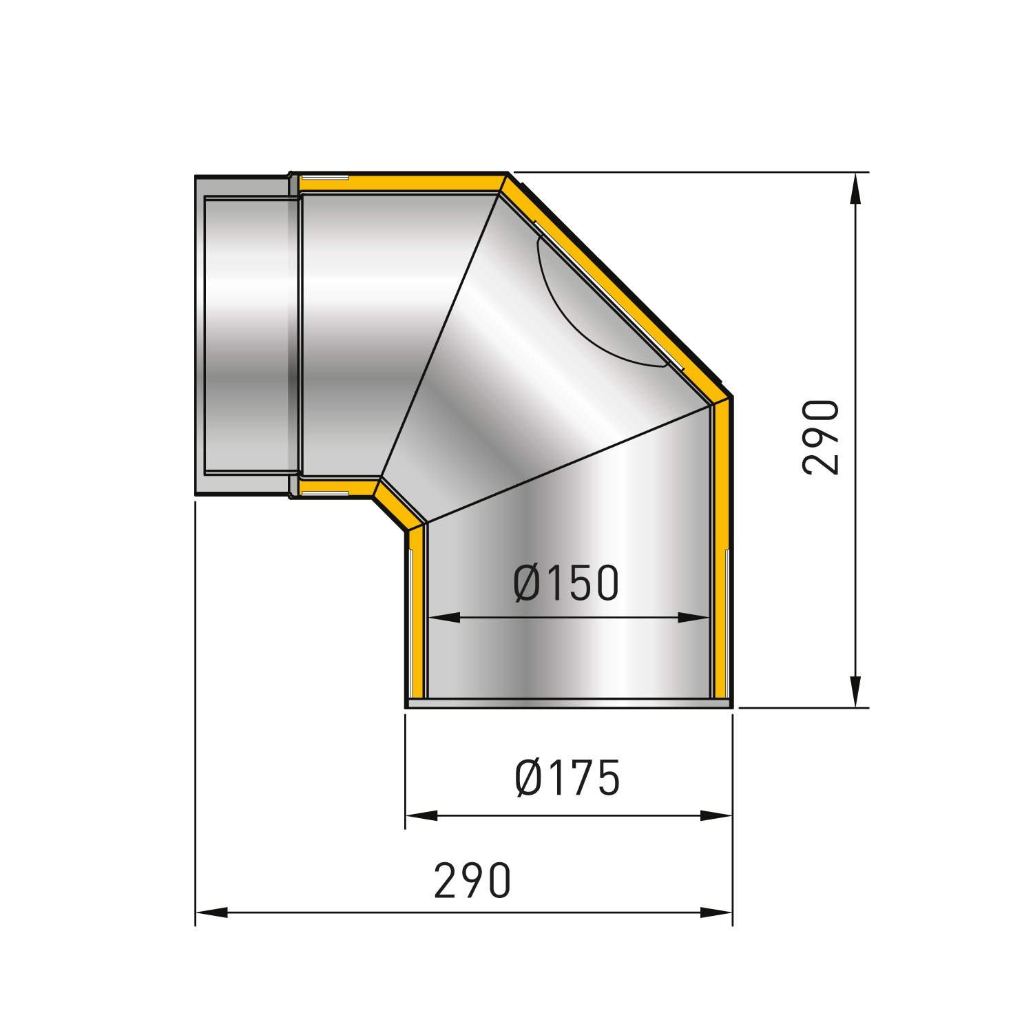 Raik Izoker Rauchrohrbogen 150mm schwarz doppelwandig 90° mit Tür für Rauchrohr / Ofenrohr
