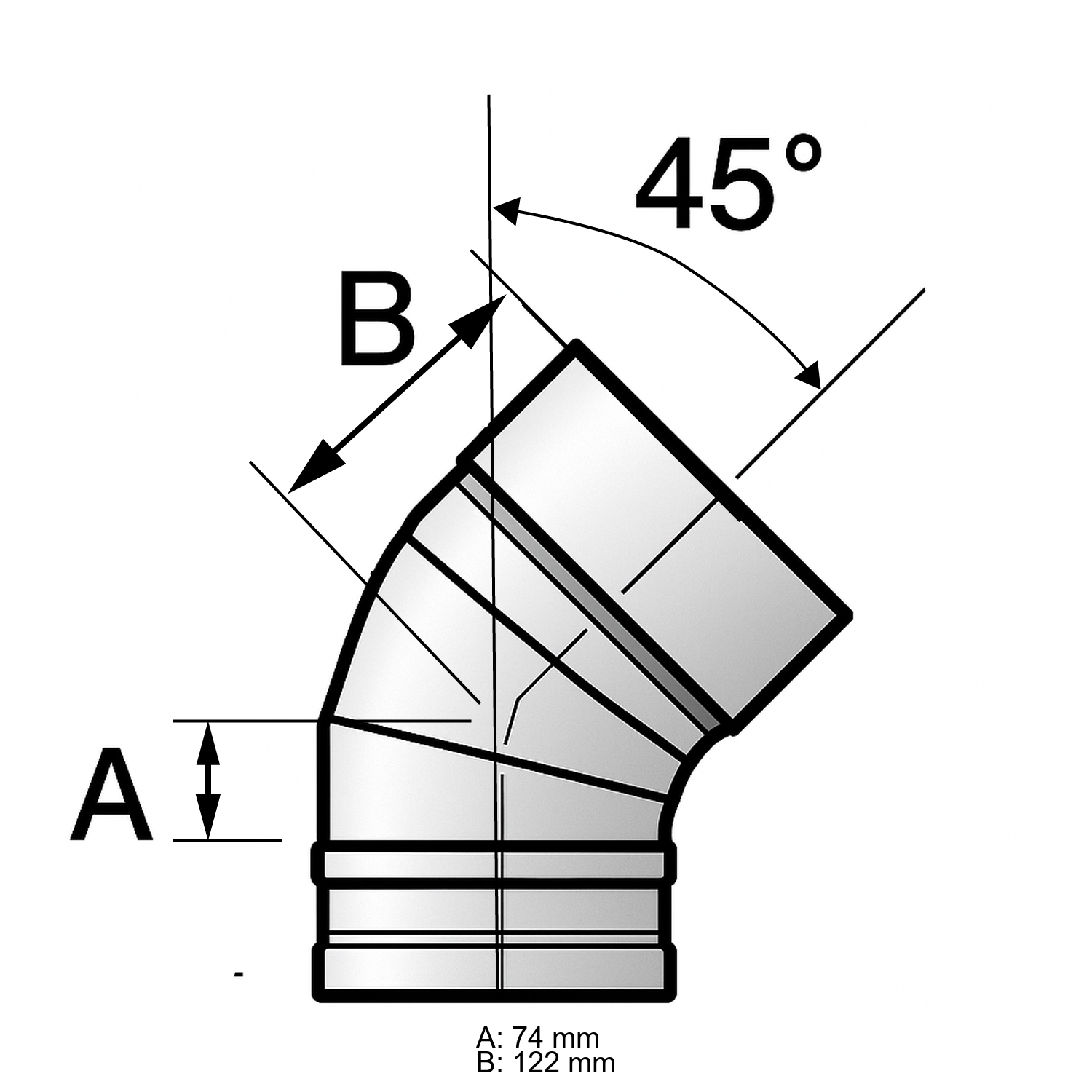 Schiedel PRIMA PLUS Bogen 45° Ø150 mm einwandig matt