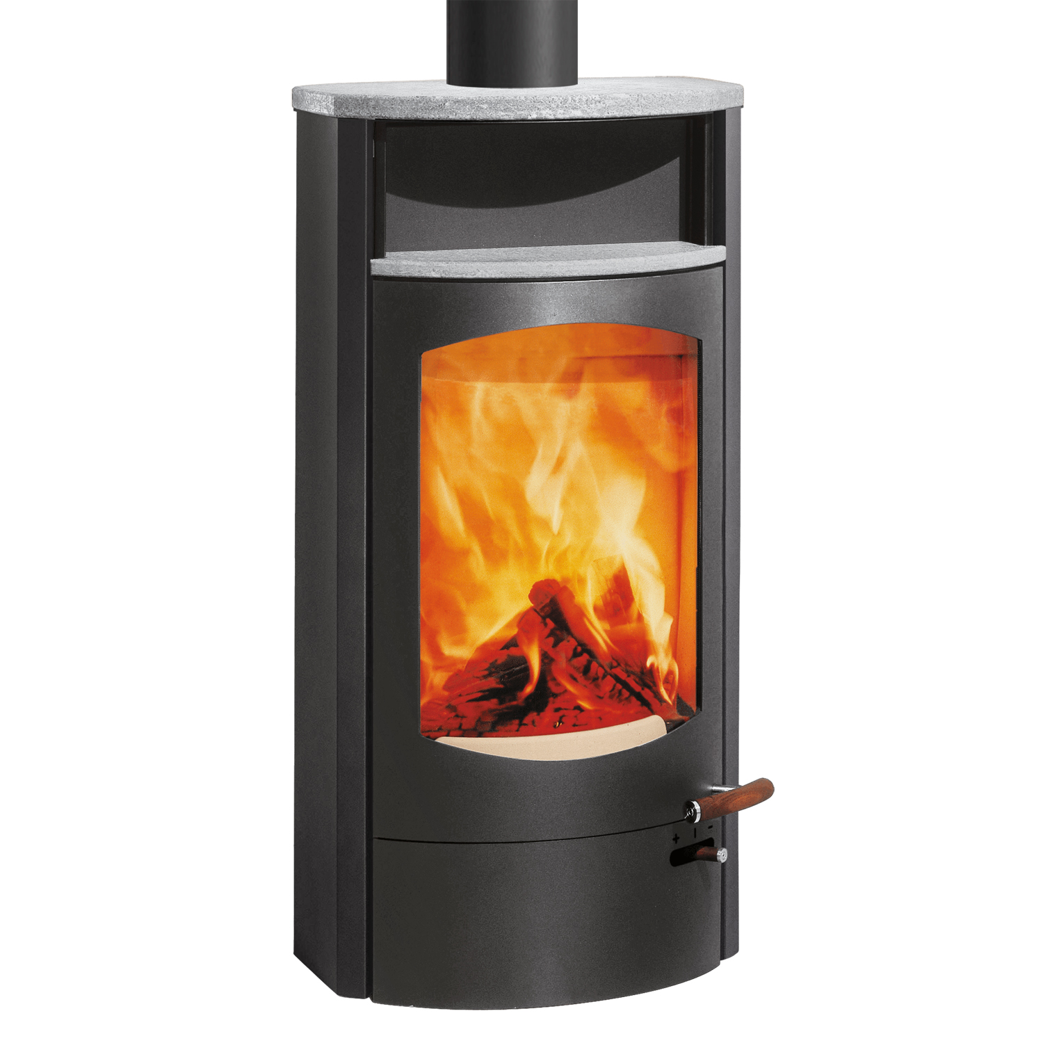 Austroflamm Koko 2.0 Kaminofen Stahl Gussgrau, Warmhaltefach Speckstein, Topplatte Speckstein, RRA oben