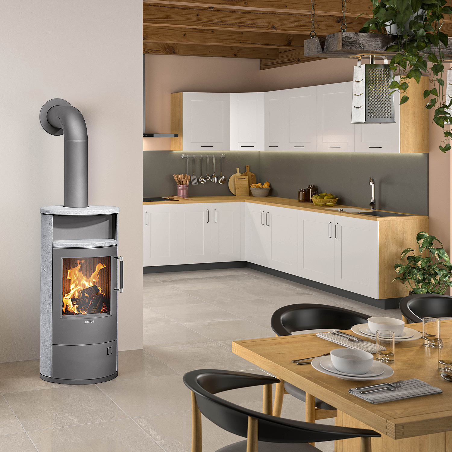 Justus Island 5 2.0 Kaminofen Stahl Gussgrau / Speckstein
