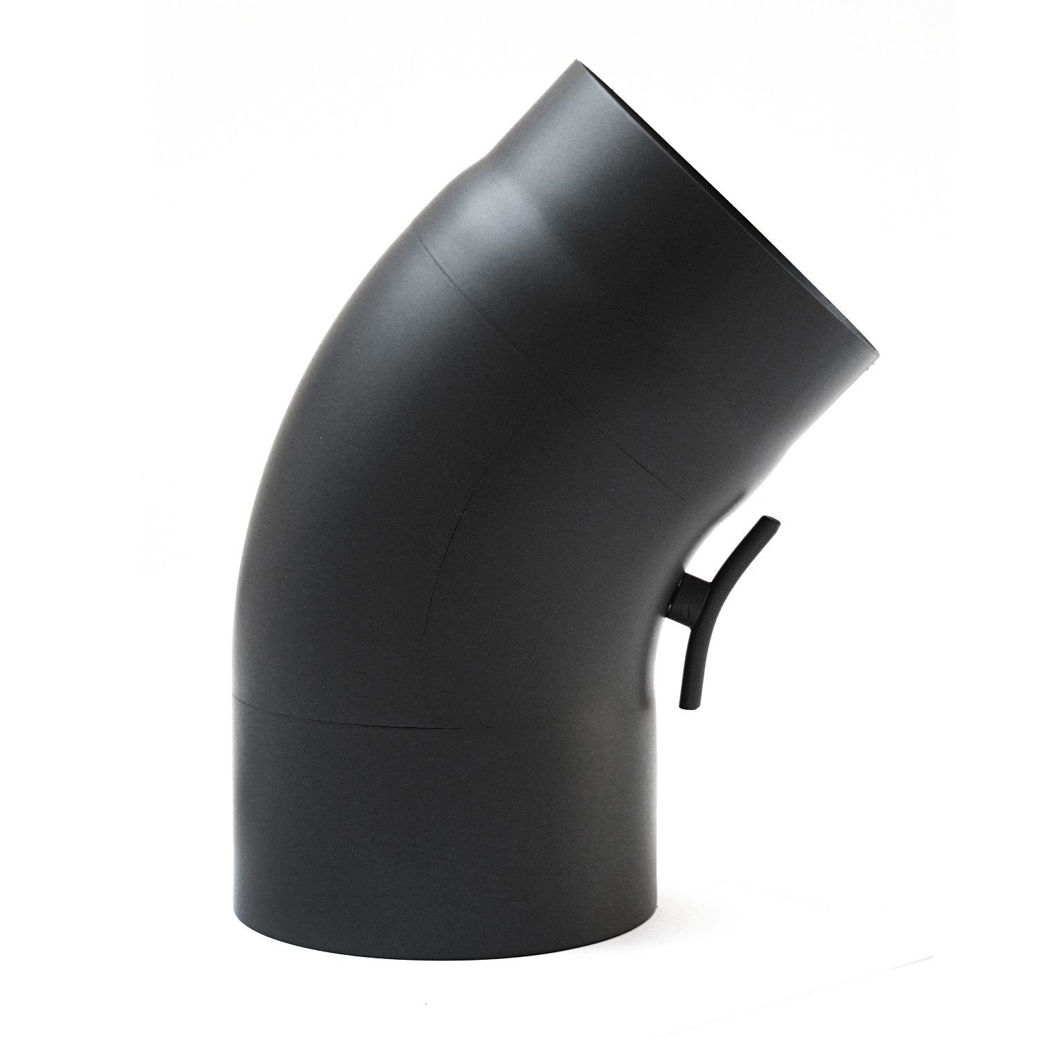 Raik Basic Rauchrohrbogen 130mm schwarz 45° gezogen mit Tür für Rauchrohr / Ofenrohr