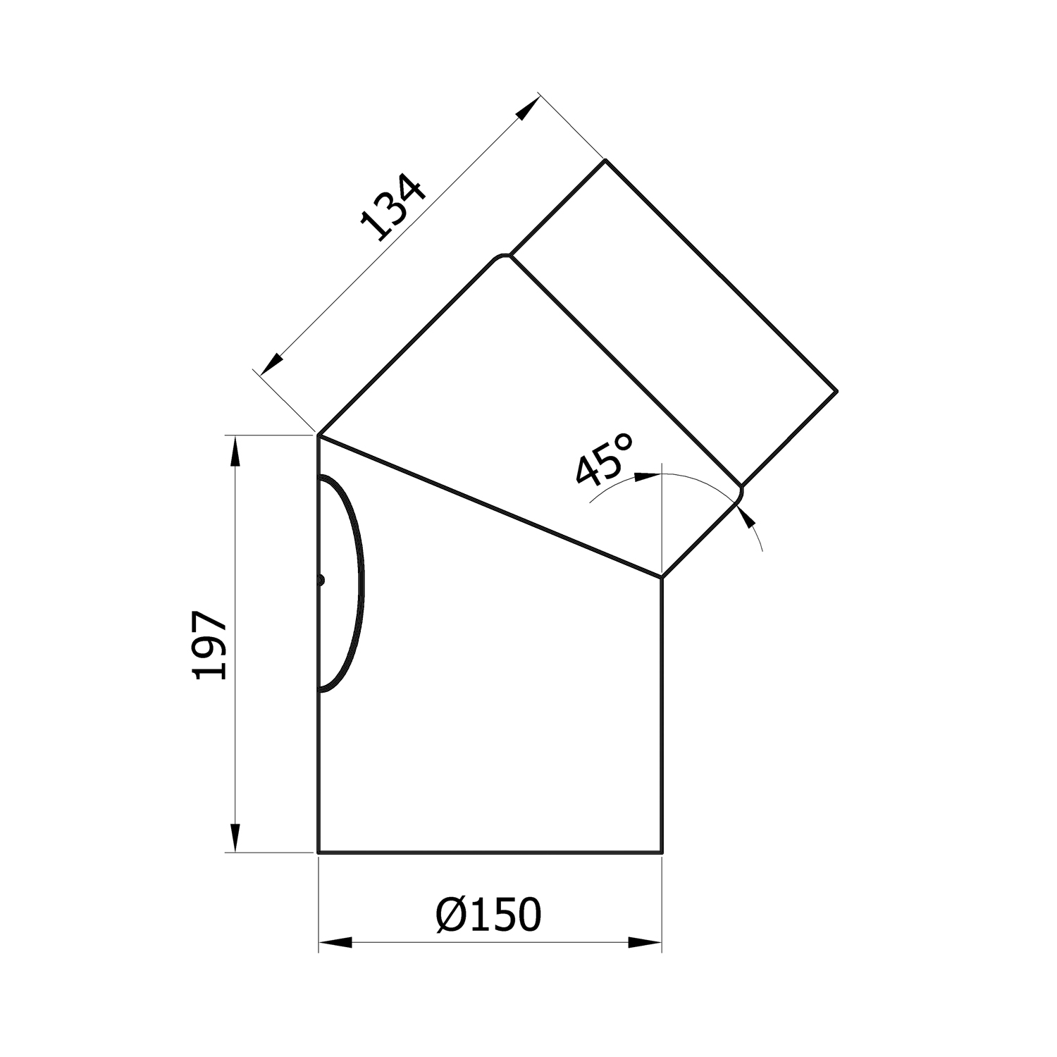 Raik Basic Rauchrohrbogen 150mm gussgrau 45° mit Tür für Rauchrohr / Ofenrohr