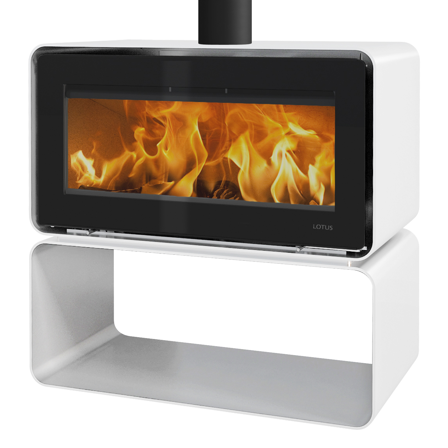 Lotus Living Cube Kaminofen Alpin White, Rauchabgang oben