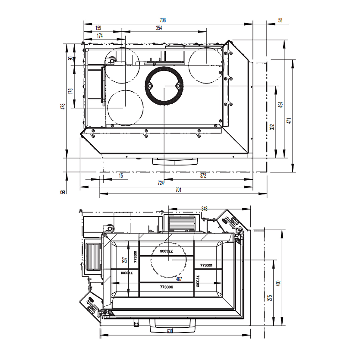 Austroflamm 63x40x42 S 2.0 Kamineinsatz Ecke rechts Feuerraum Schwarz