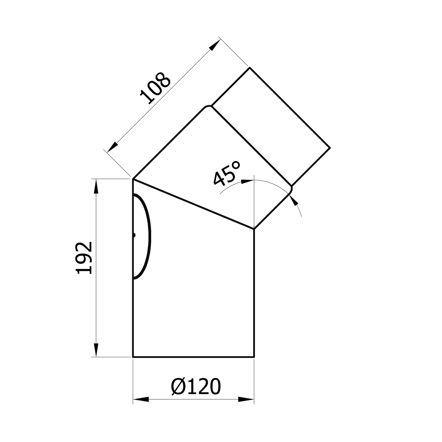 Raik Basic Rauchrohrbogen 120mm schwarz 45° mit Tür für Rauchrohr / Ofenrohr