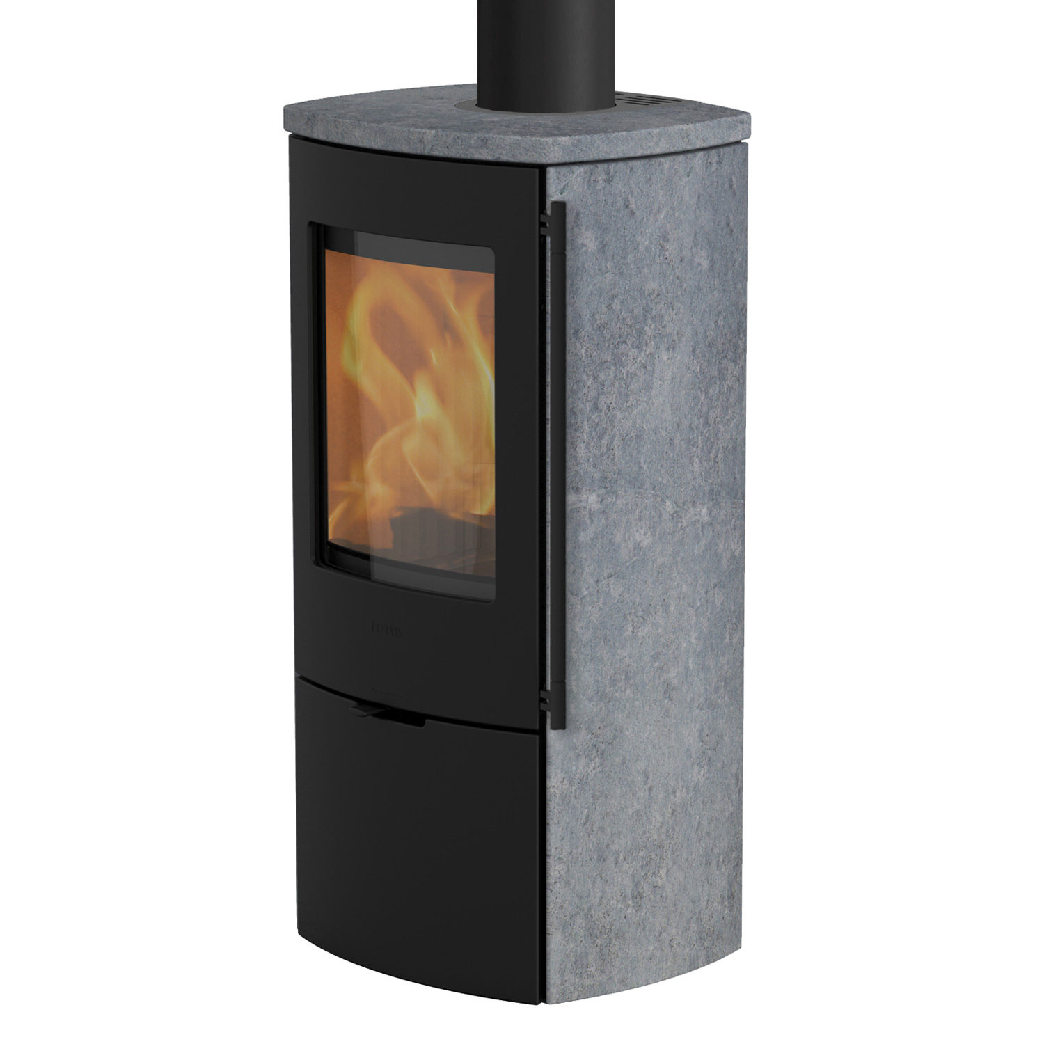 Lotus Mondo 30 Kaminofen Schwarz / Speckstein, Rauchrohranschluss oben