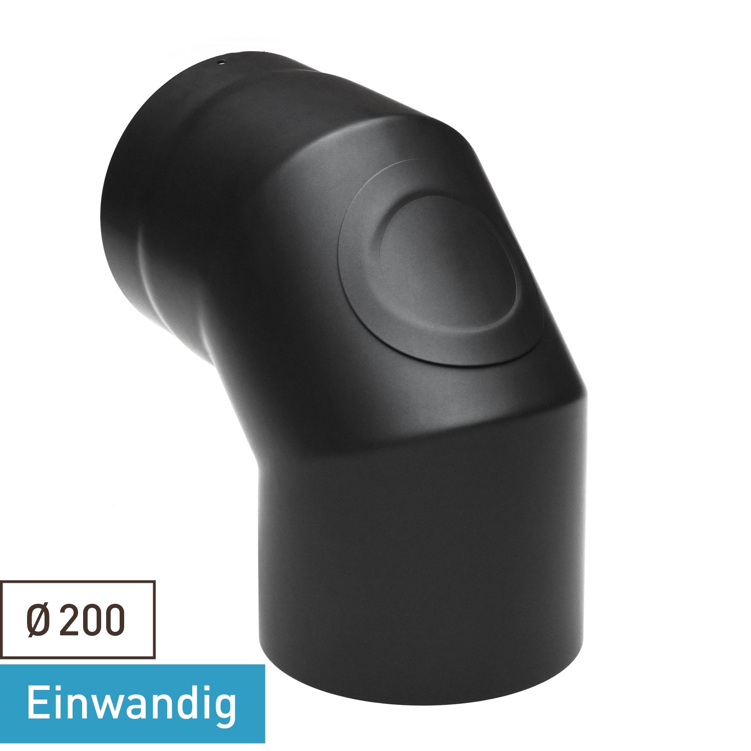 Raik Basic Rauchrohrbogen 200mm schwarz 90° mit Tür für Rauchrohr / Ofenrohr