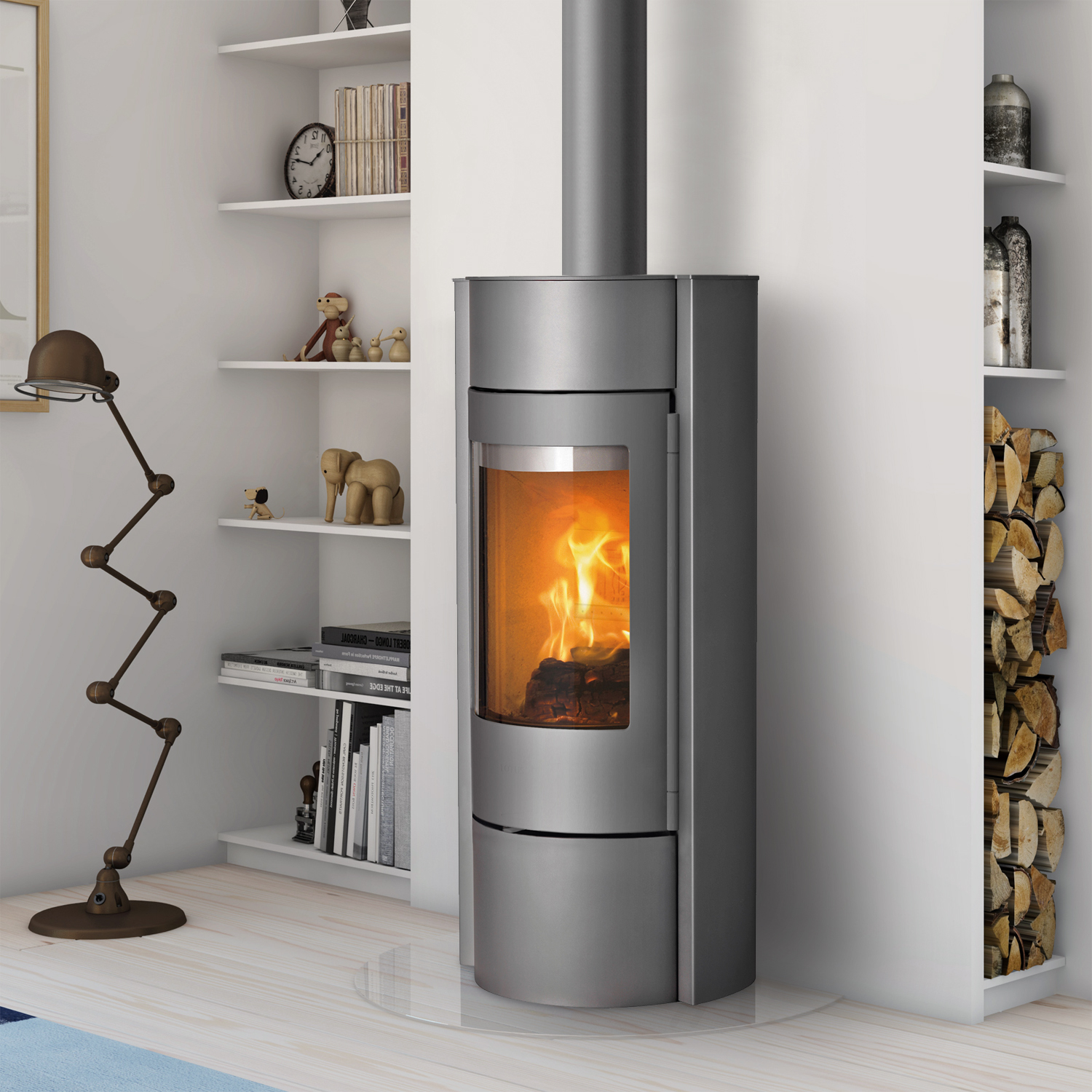 Lotus Prestige MST Kaminofen Grau, inkl. PowerStones, RR hinten od. RR oben