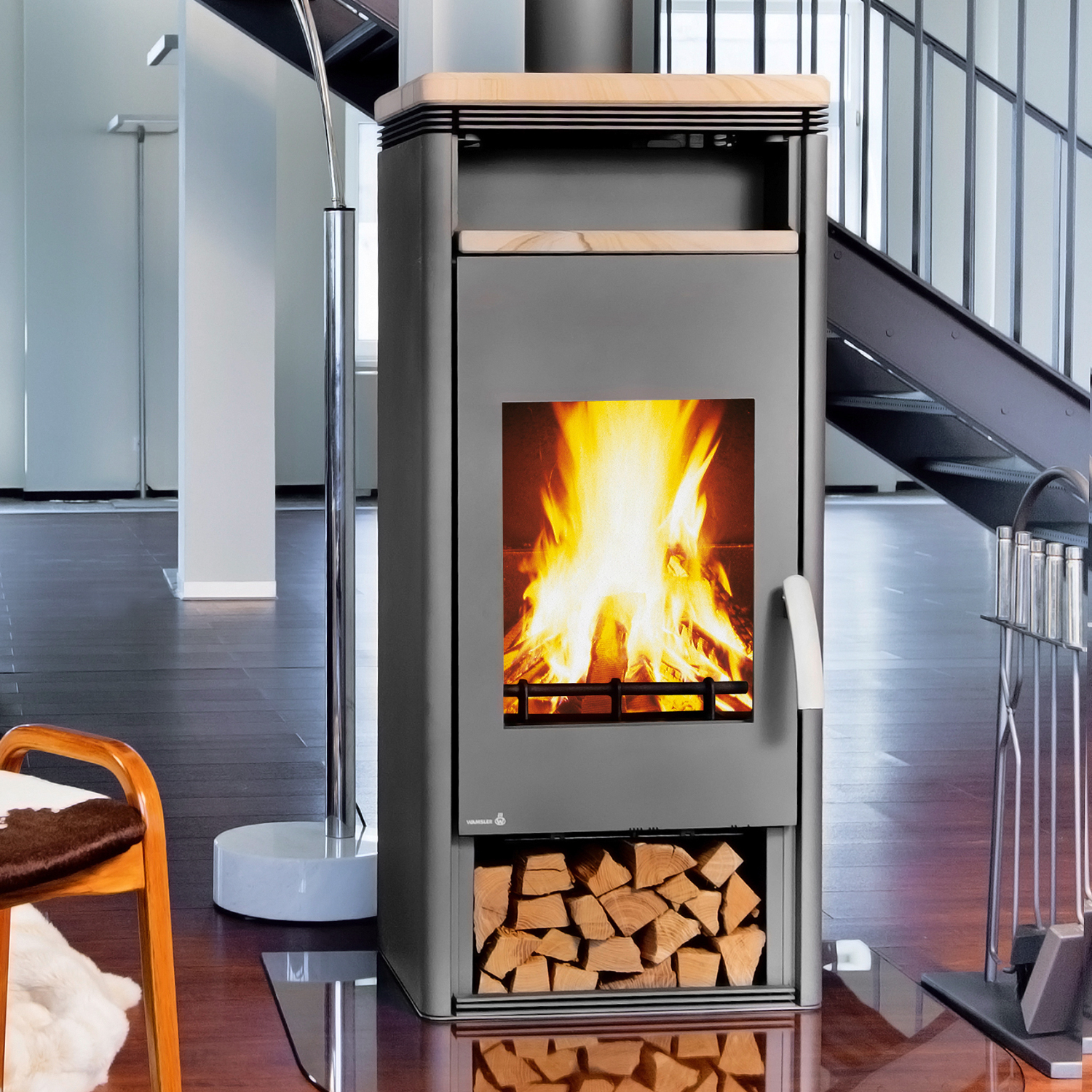 Wamsler Orpheus Kaminofen mit Warmhaltefach Stahl Grau / Sandstein 6 kW Wamsler Orpheus Kaminofen mit Warmhaltefach Stahl Grau / Sandstein 6 kW