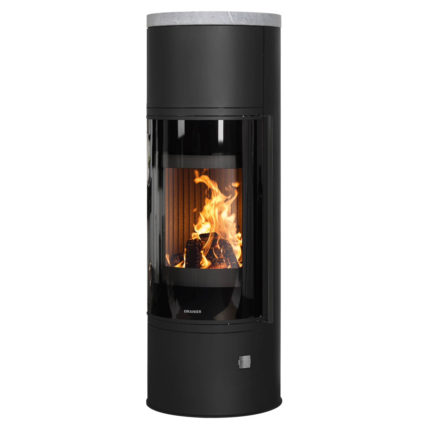 Oranier Arena Aqua 2.0 wasserführender Kaminofen Stahl Schwarz mit Abdeckplatte Speckstein