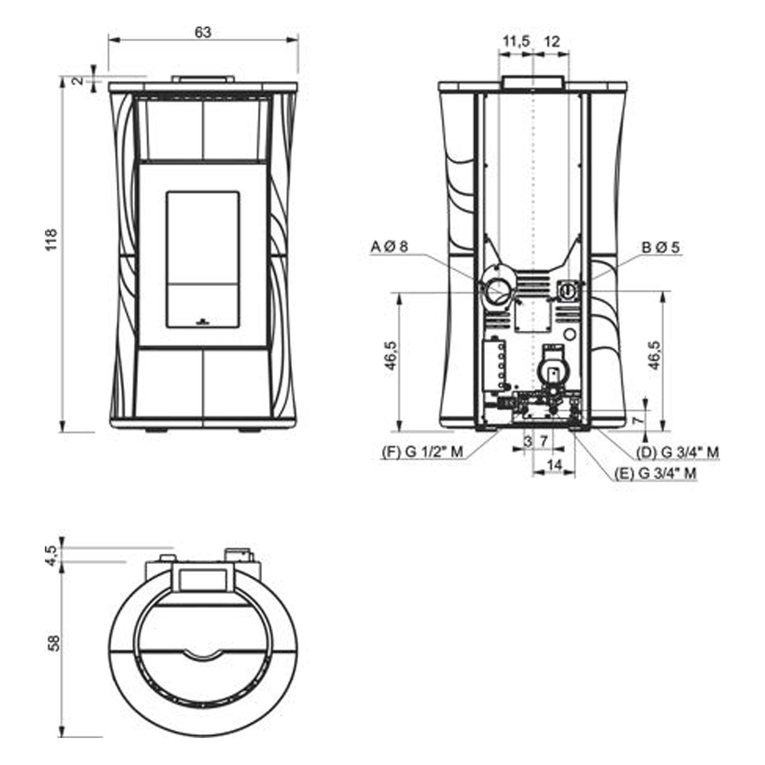 Edilkamin Cherie H 14 Evo wasserführender Pelletofen Keramik Bordeaux