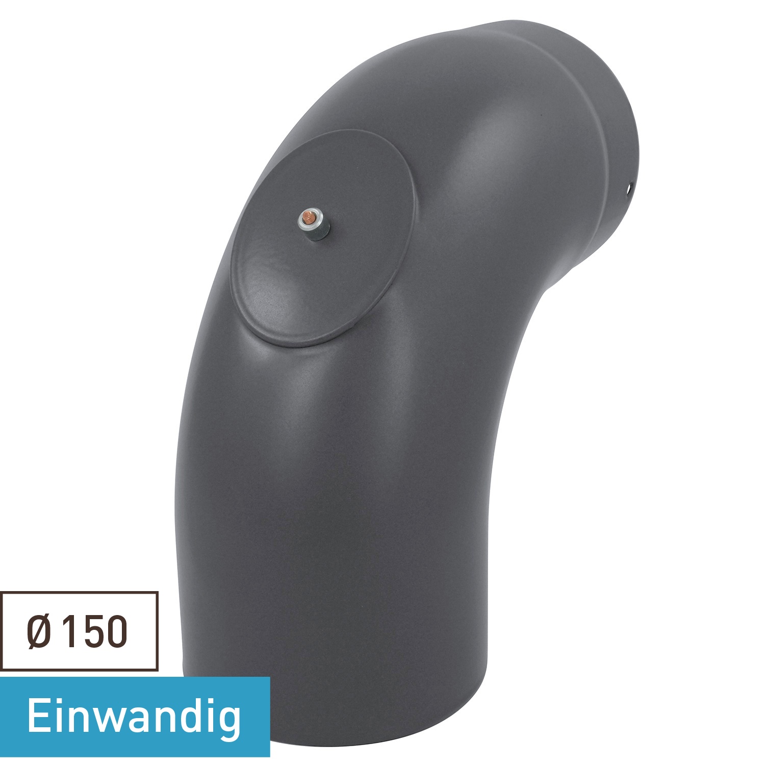 Raik Rauchrohrbogen / Ofenrohrbogen Emaille 150mm - 90° Bogen glatt Grau mit Reinigungsöffnung