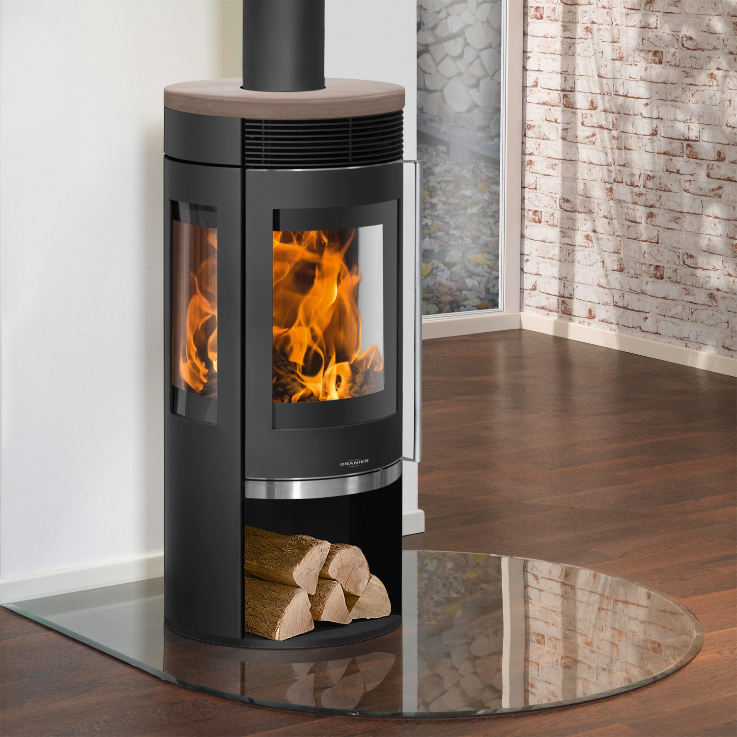 Oranier Rota TRE 2.0 Kaminofen Stahl Schwarz mit Keramik-Abdeckplatte Grappa