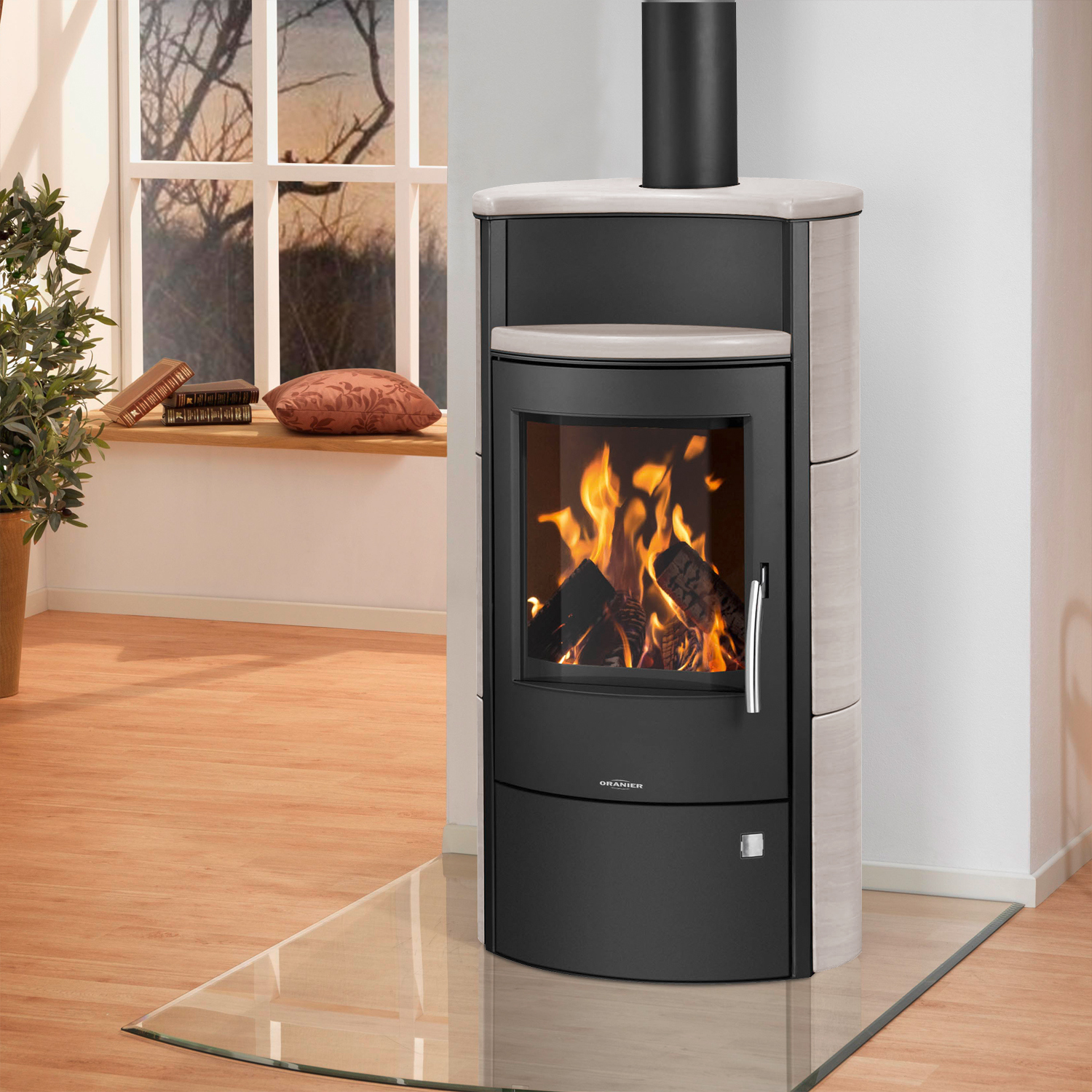 Oranier Pori 7 Kaminofen Stahl Schwarz / Kachel Freddo