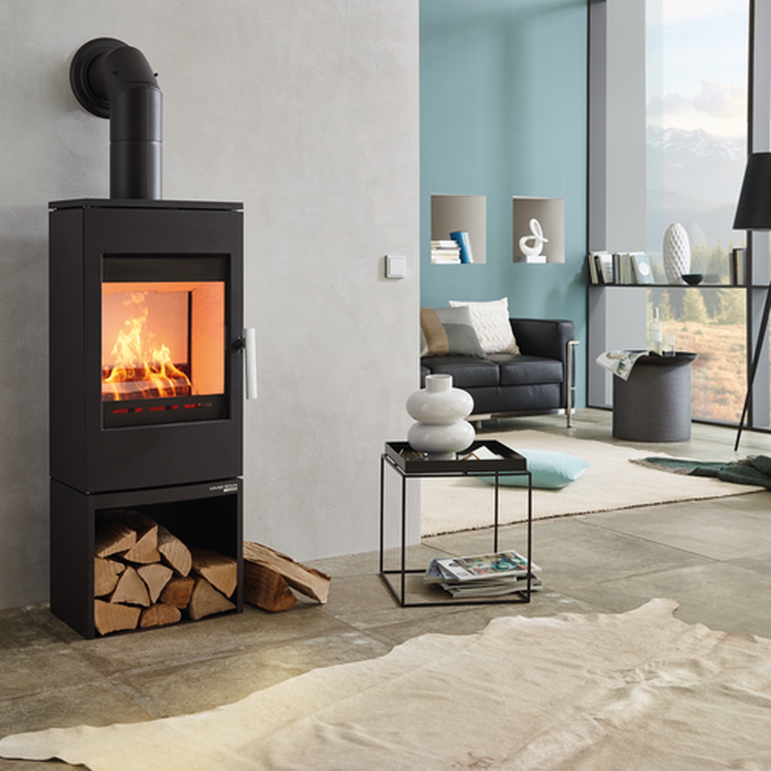 Haas+Sohn P+ Kaminofen INZELL easy, perl - schwarz mi t Holzfach