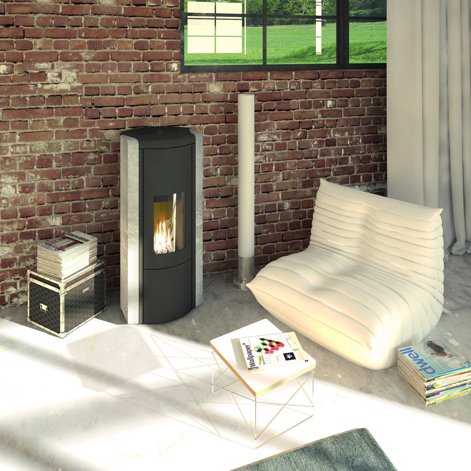 Olsberg Arina 3.0 Pelletofen Stahl Schwarz/Naturstein Serpentin