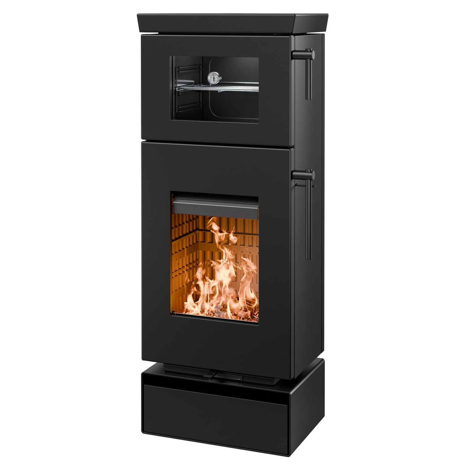Thermorossi Kaminofen Zen O Evo6 mit Backfach und Holzfach Matt Schwarz