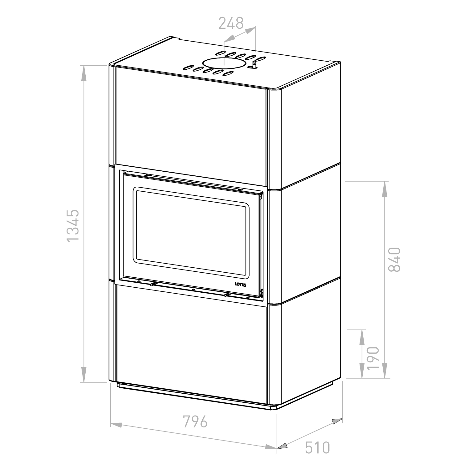 Lotus Beto 470M Kaminofen Magic Tür, Topplatte Grau, Rauchabgang hinten + 1 m³ Kaminholz gratis