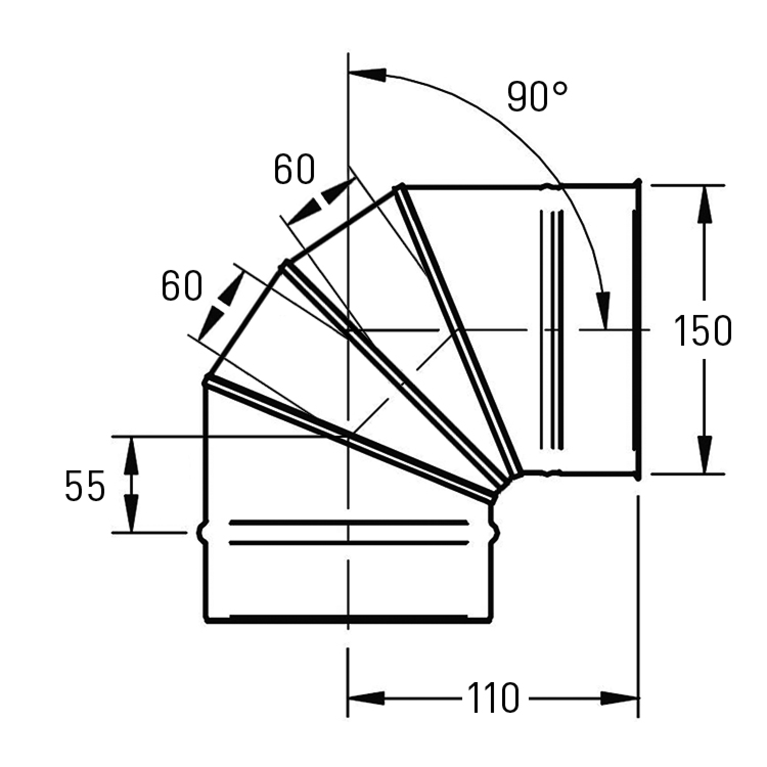 LEWO Schornstein einwandig 150 mm verstellbarer Bogen 0-30°