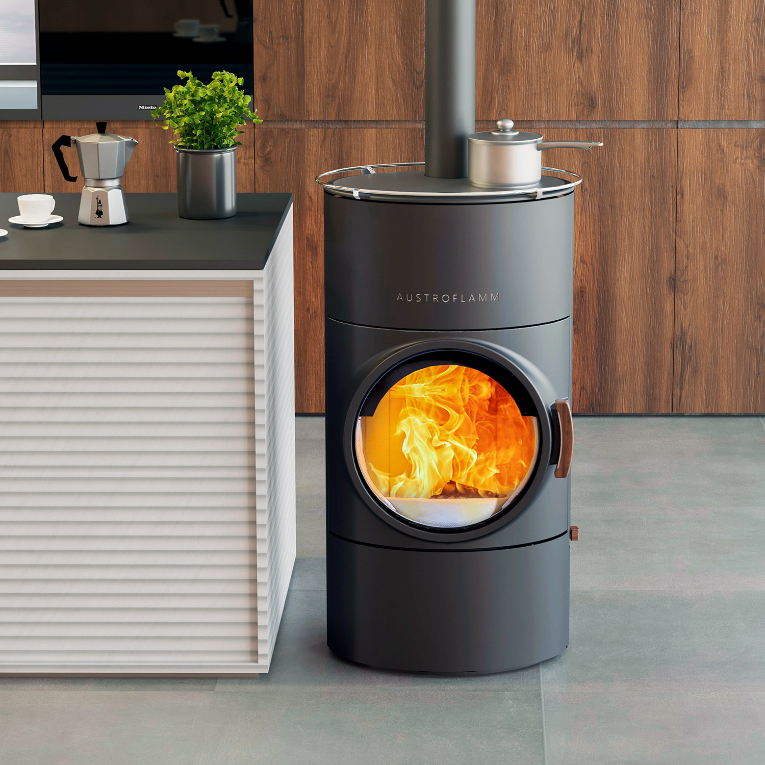 Austroflamm Clou compact Cook Kaminofen Stahl gussgrau, RR oben Austroflamm Clou compact Cook Kaminofen Stahl gussgrau, RR oben