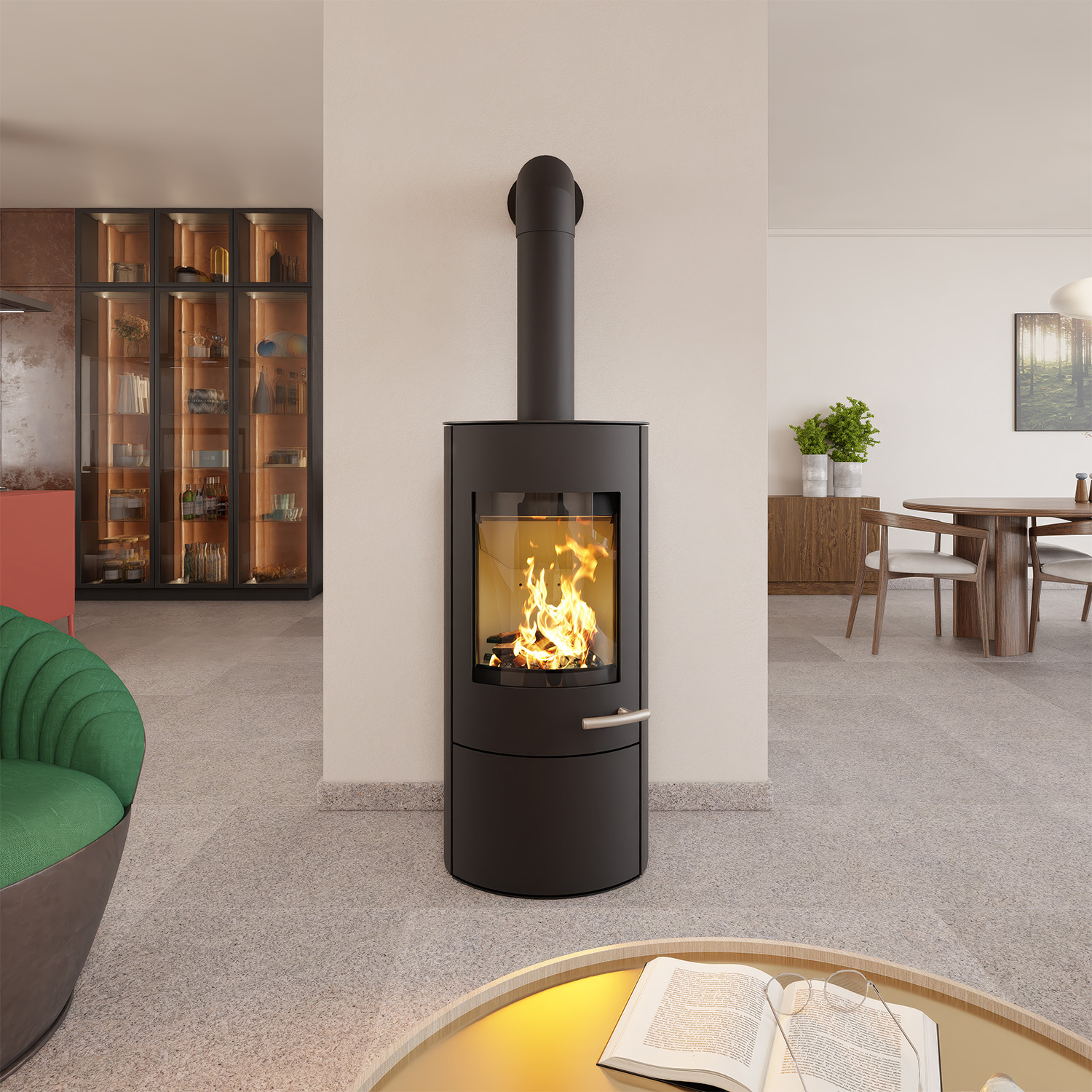 Haas+Sohn SOLIDO Stahl Kaminofen mit Kochplatte mit Holzfach und Türe tief-schwarz