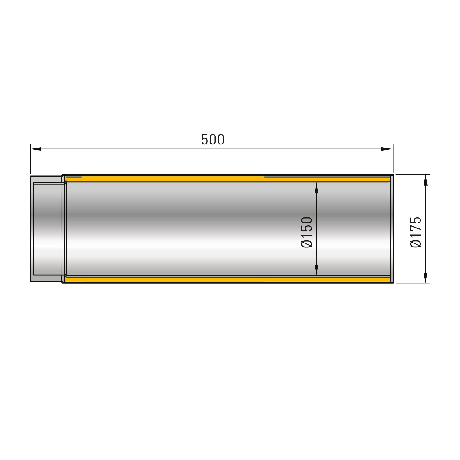 Raik Izoker Längenelement 150mm schwarz doppelwandig L: 500mm für Rauchrohr / Ofenrohr