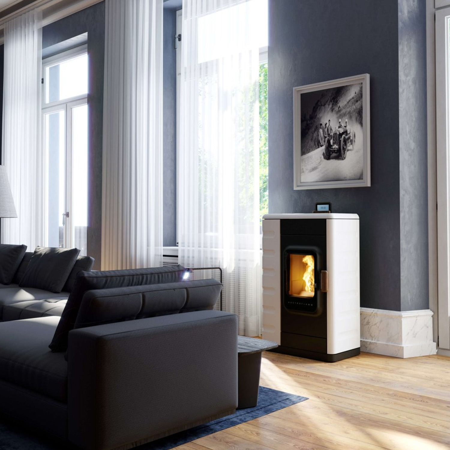 Austroflamm Ruby Pelletofen Stahl Keramik Bright White