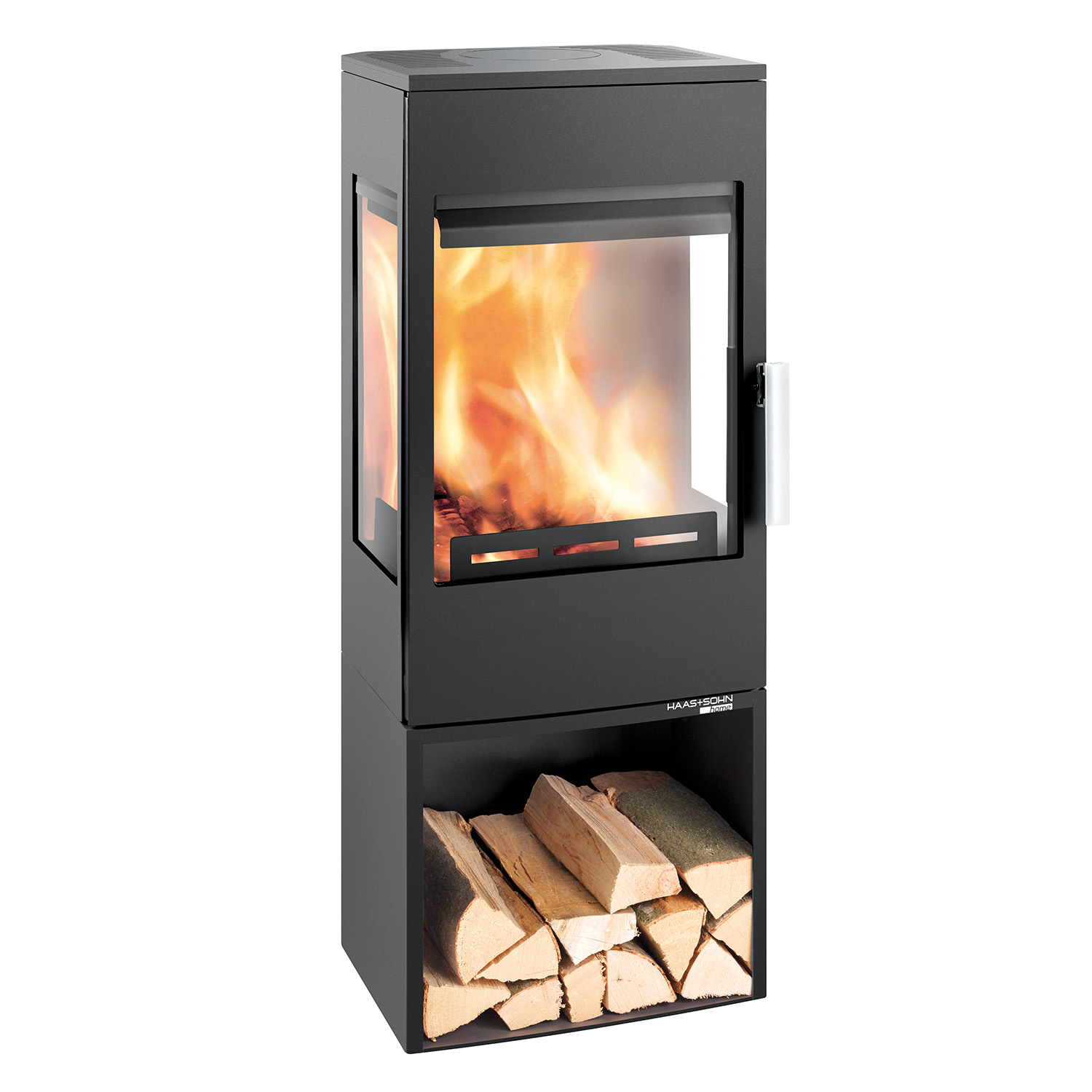Haas+Sohn WIEN.l easy III 3 Sichtscheiben mit Holzfach Kaminofen ohne Türe tief-schwarz