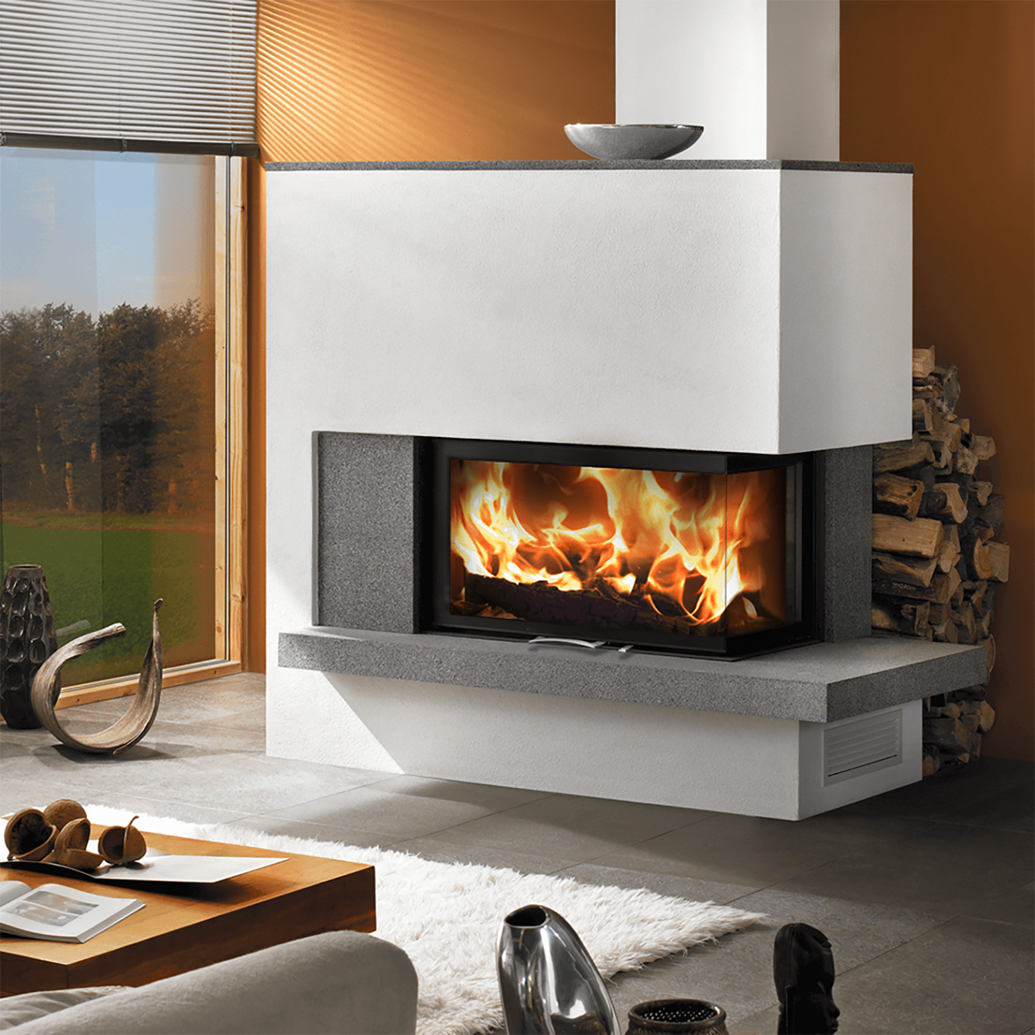 Austroflamm 89x49x57 S 2.0 Kamineinsatz Ecke rechts Feuerraum Schwarz