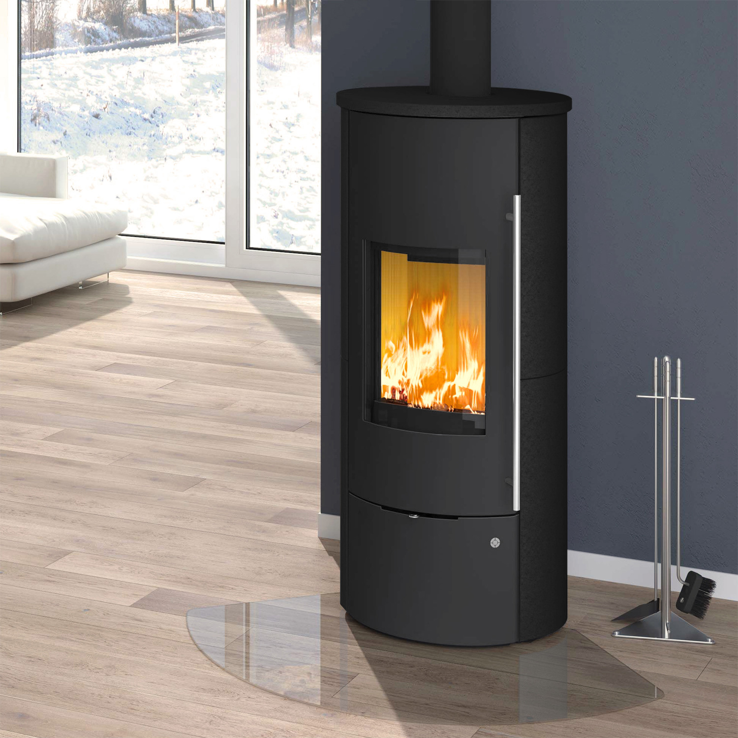 Olsberg Tolima Aqua II Compact Wasserführender Kaminofen Stahl Schwarz | Keramikverkleidung Hämatit