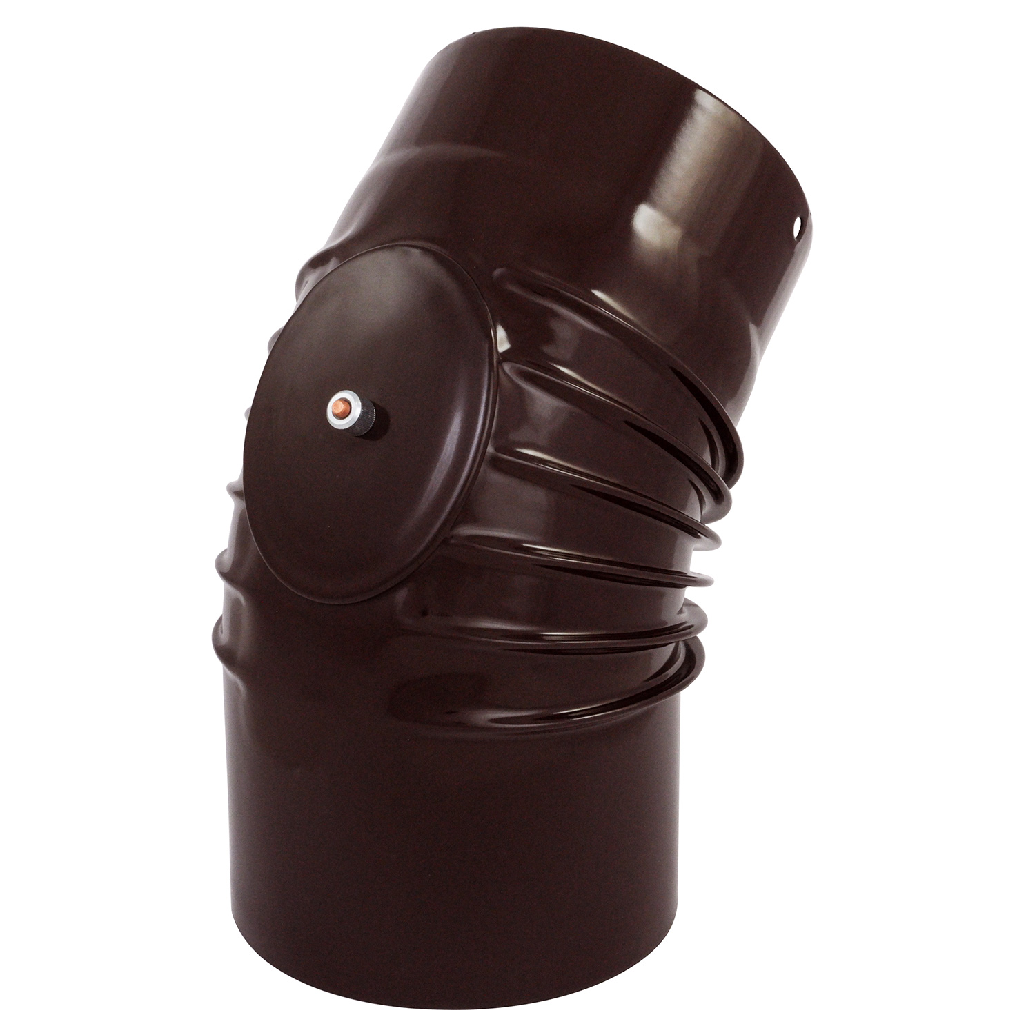 Raik Rauchrohrbogen / Ofenrohrbogen Emaille 150mm - 45° Bogen gerippt Braun mit Reinigungsöffnung