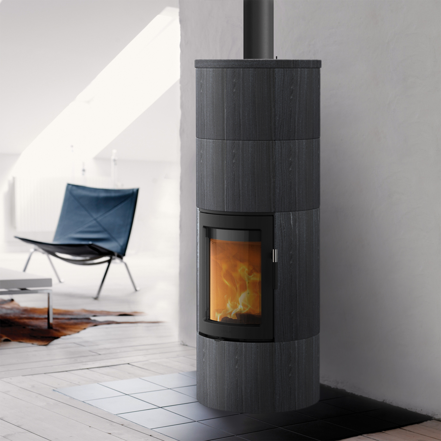 Lotus Maestro 2 Kaminofen Indian Night, Tür Schwarz, Rauchabgang oben