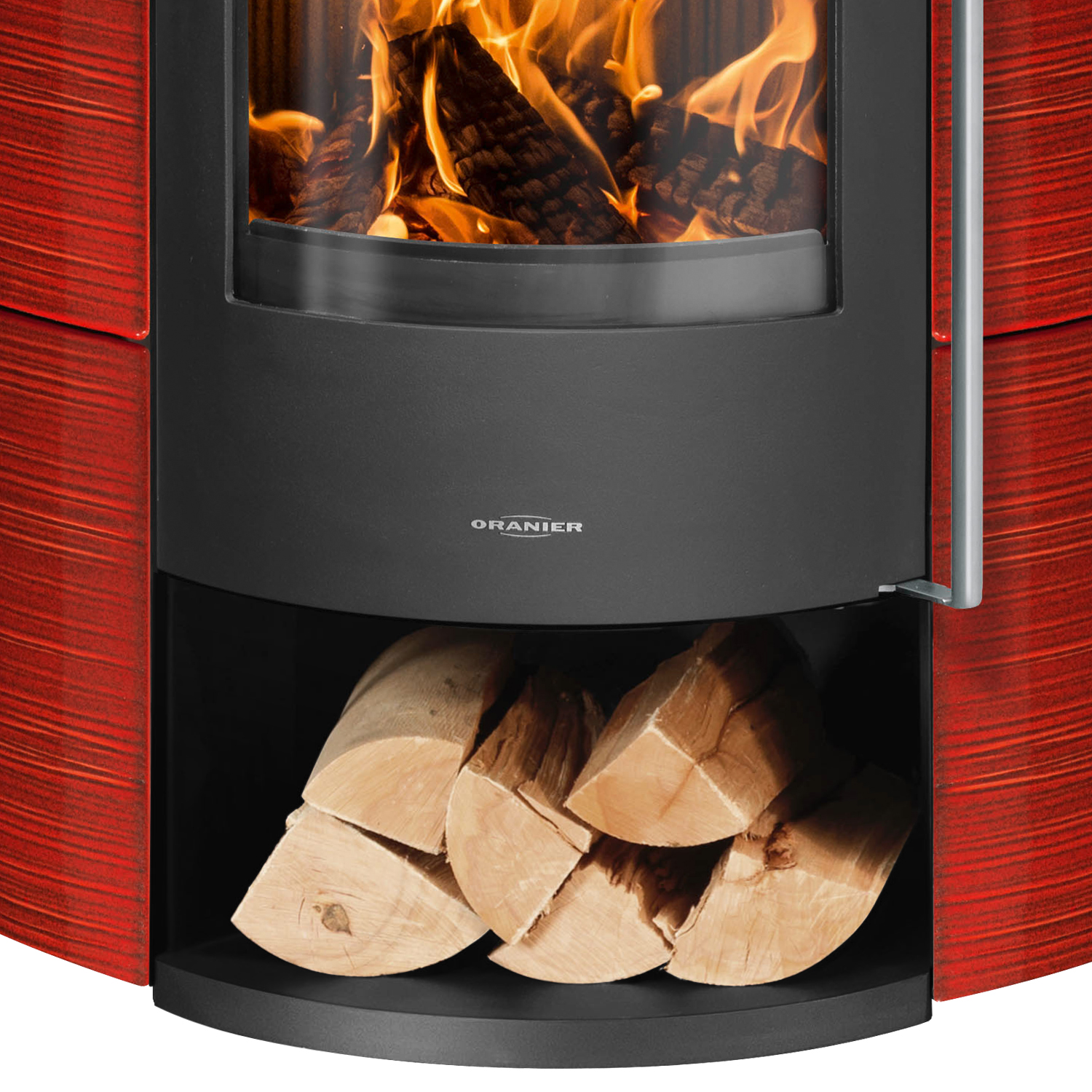 Oranier Polar Neo Eck Kaminofen Stahl Schwarz / Keramik Paprikarot