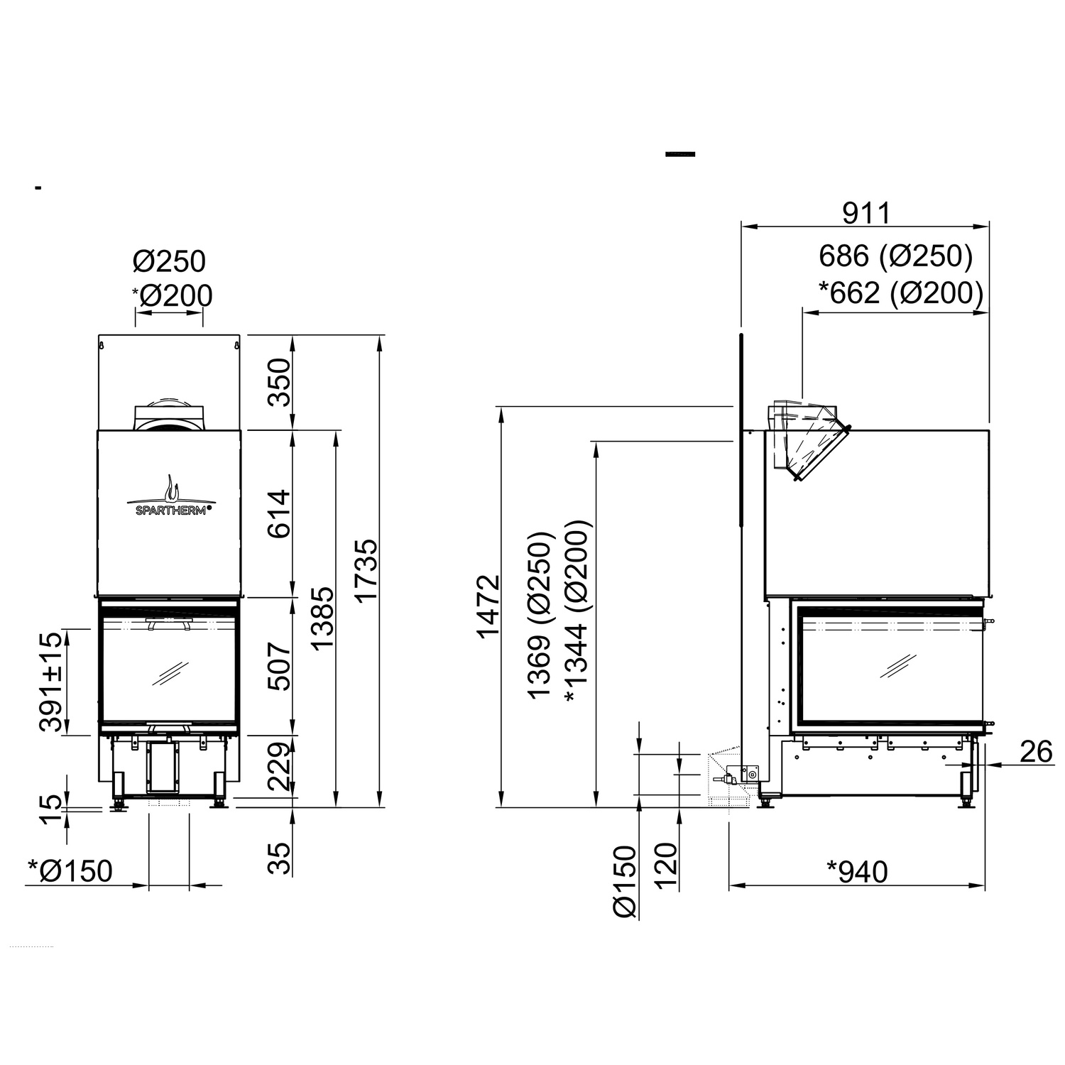 Spartherm Arte U-70h Kamineinsatz 200 mm RR