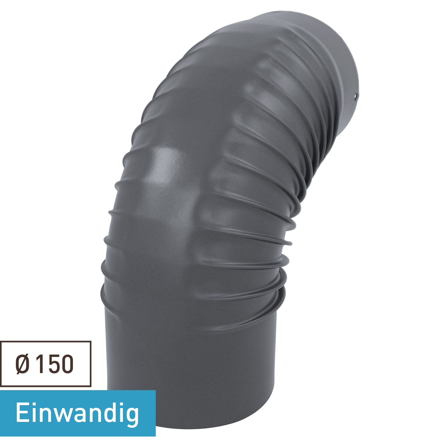 Raik Rauchrohrbogen / Ofenrohrbogen Emaille 150mm - 90° Bogen gerippt Grau