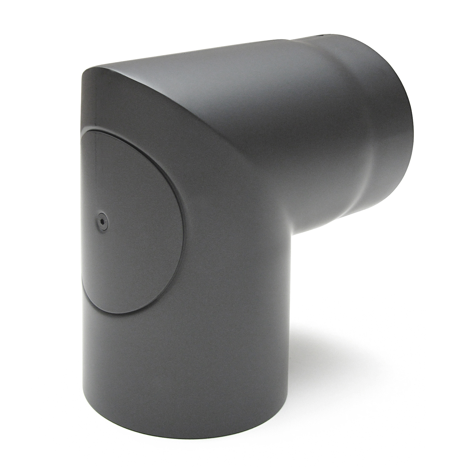 Raik Basic Rauchrohrbogen 150mm gussgrau 90° – 2teilig mit Tür geschliffen für Rauchrohr / Ofenrohr