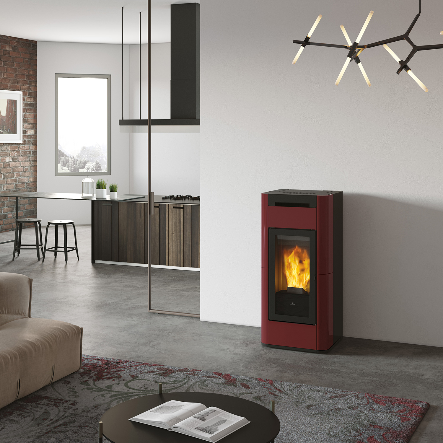 Edilkamin Tera H 25 EVO wasserführender Pelletofen Keramik Bordeaux