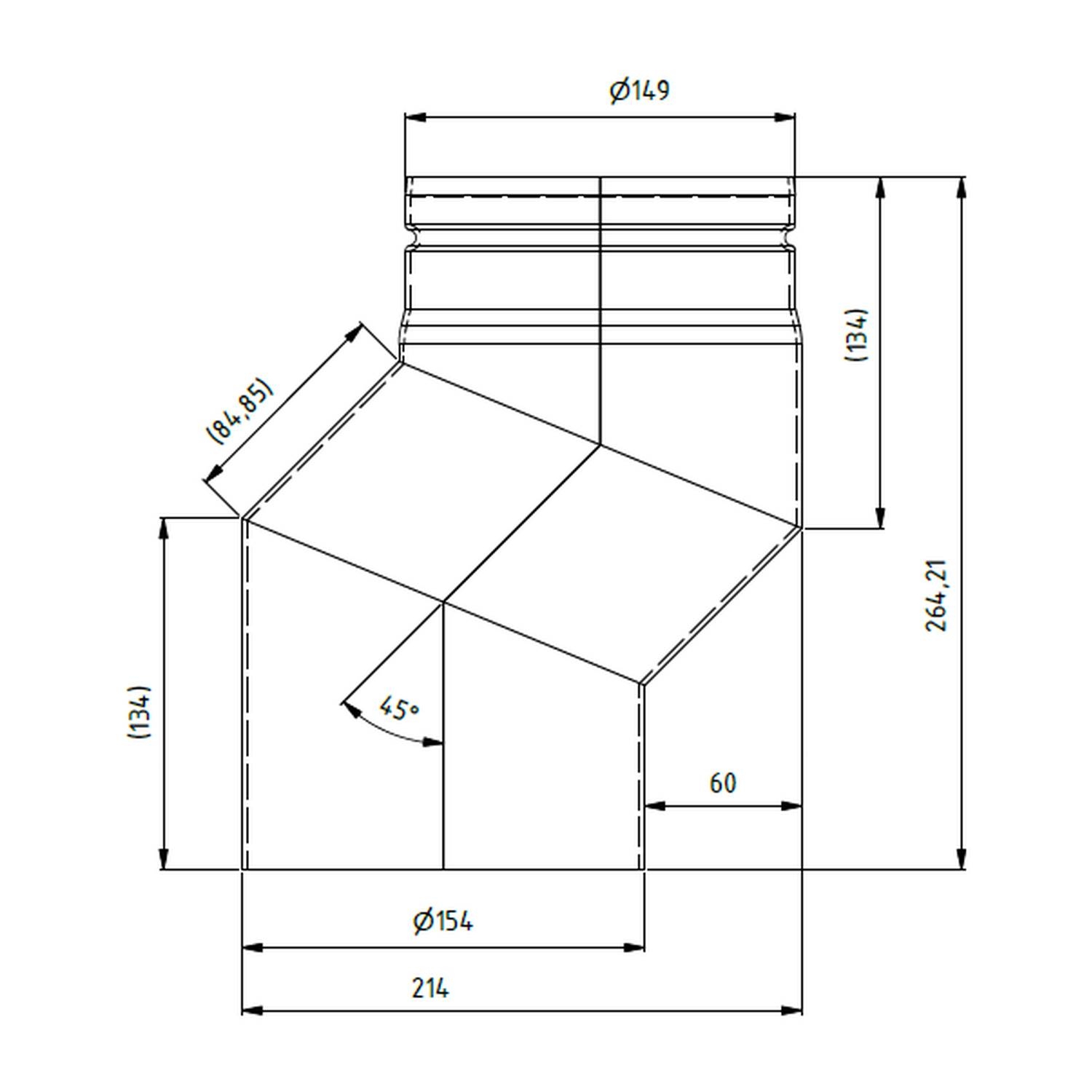 Raik Lifestyle Versatzbogen Durchmesser 150x264x2,00mm eingezogen V=60mm mit Dichtung schwarz für Rauchrohr/ Ofenrohr