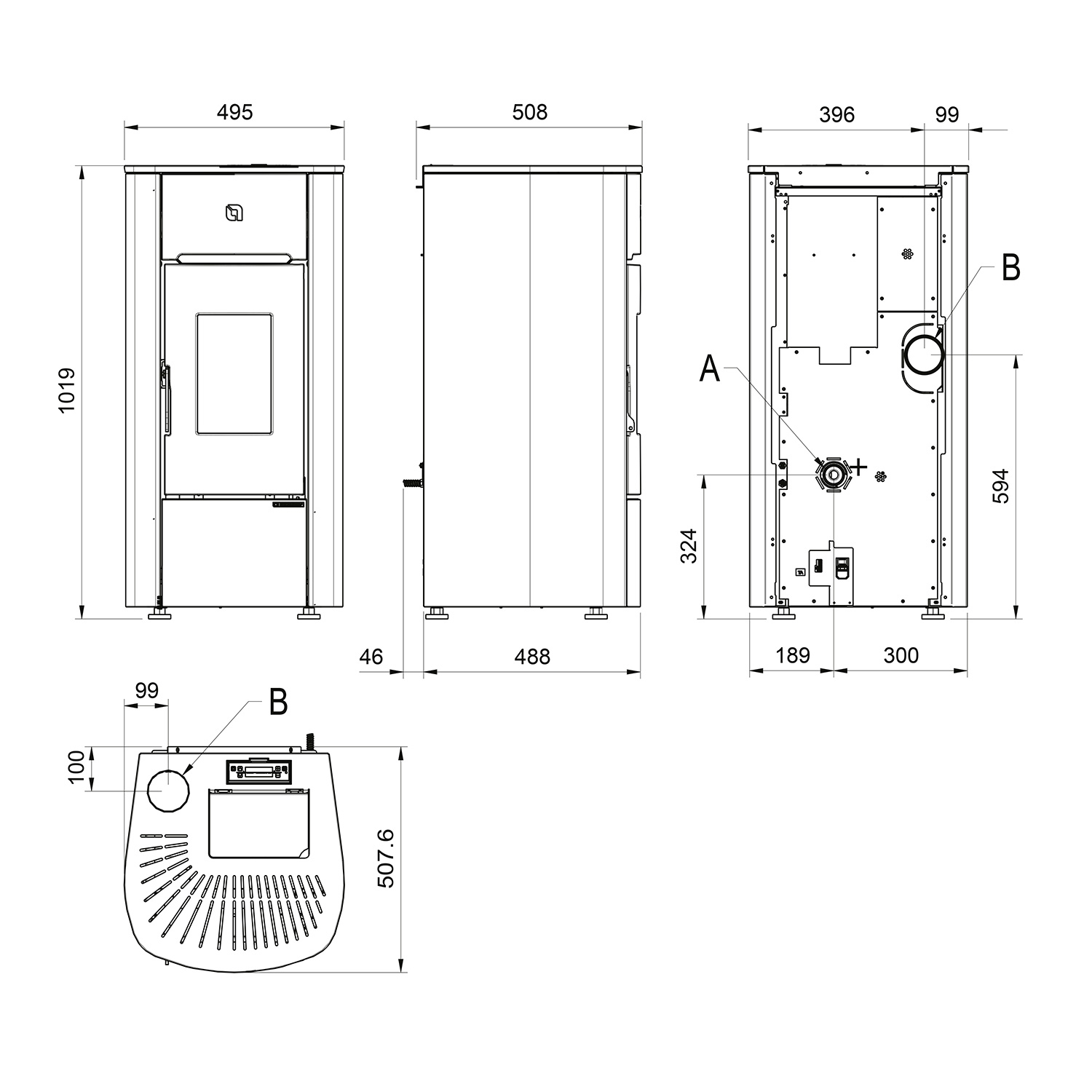 Extraflame Mariella Pelletofen Bordeaux
