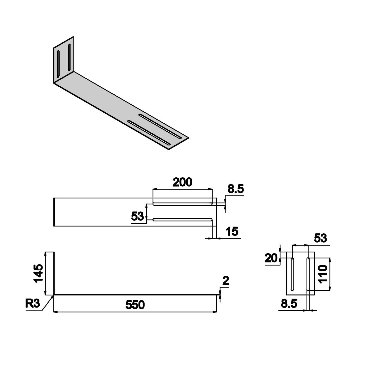 Verstellbare Halterung 20° für Modulbreite 99 cm - 113,4 cm
