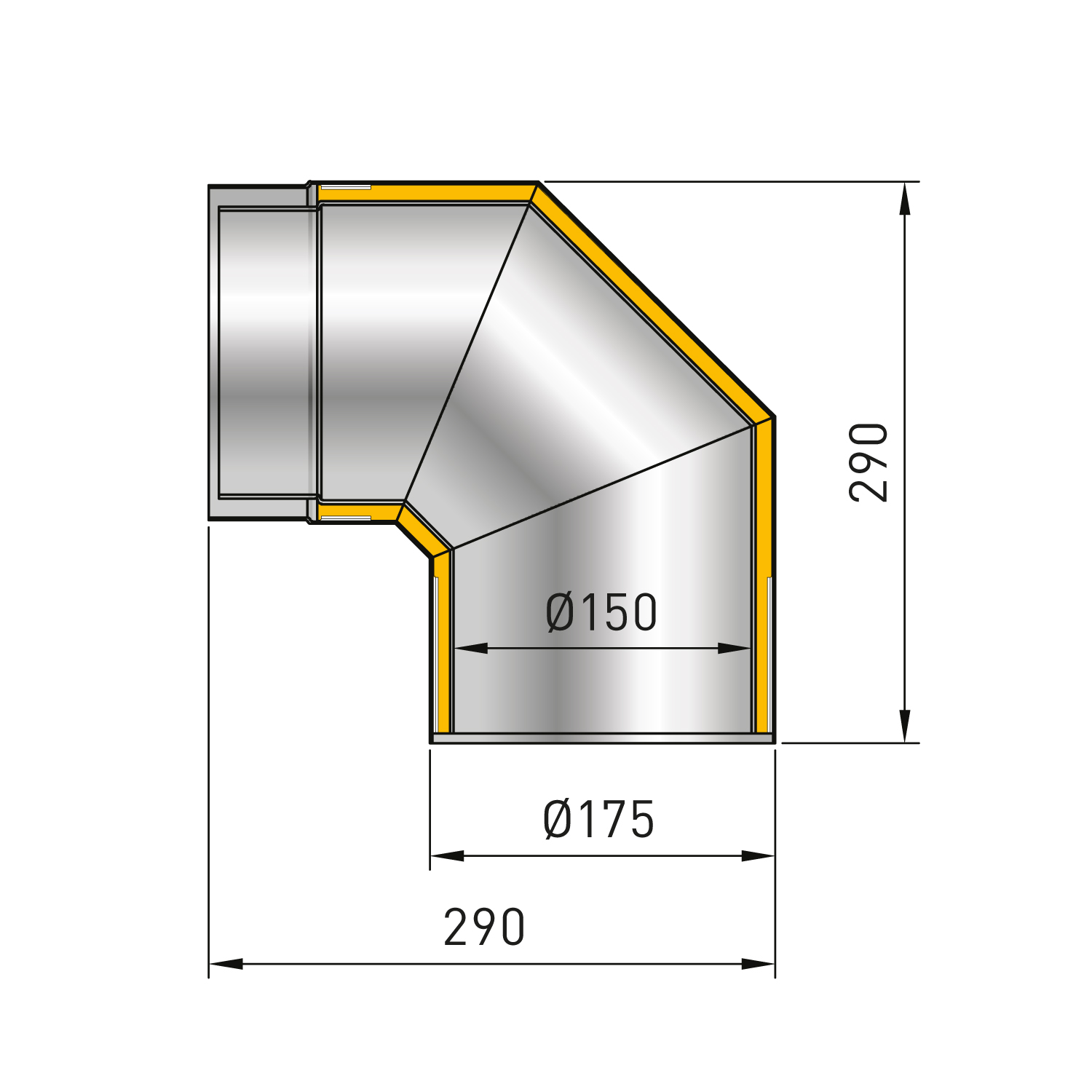 Raik Izoker Rauchrohrbogen 150mm schwarz doppelwandig 90° ohne Tür für Rauchrohr / Ofenrohr