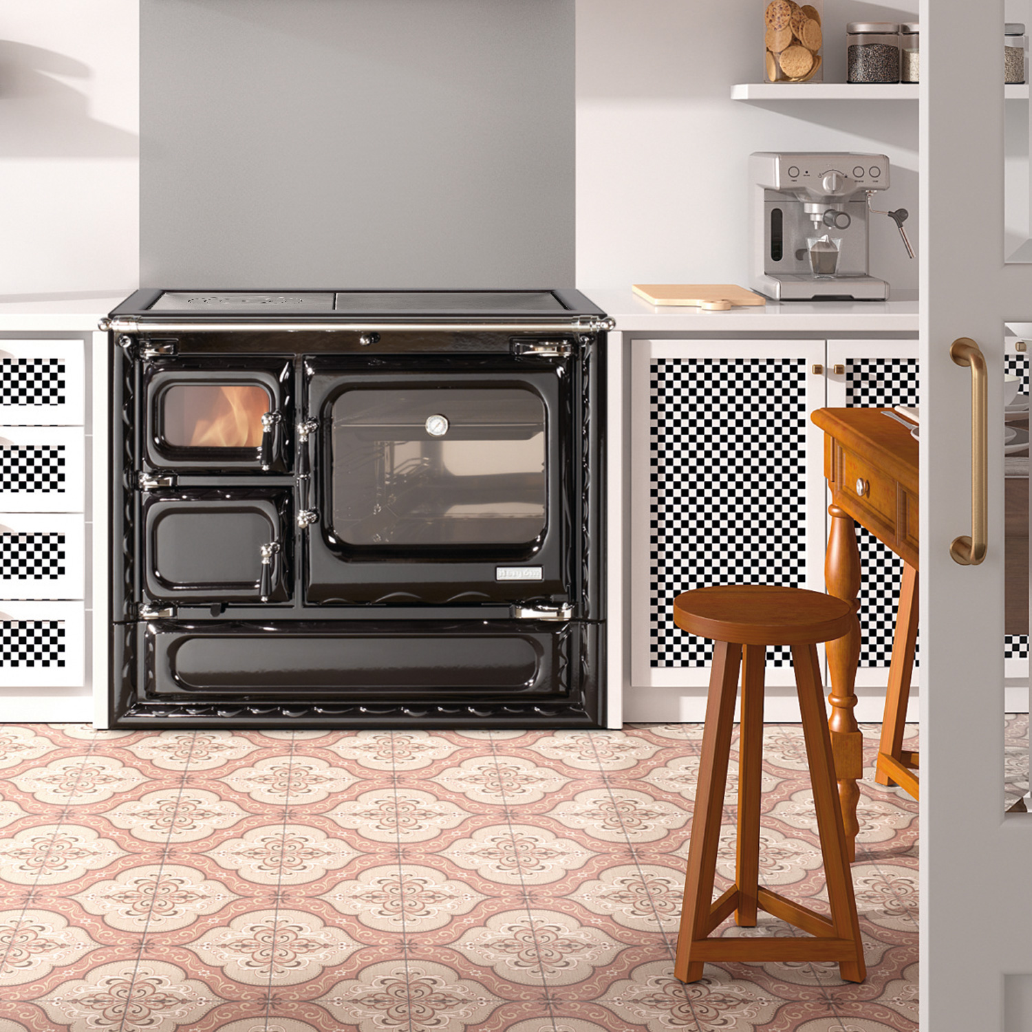 Hergom Deva 100 SE Küchenofen Gusseisen schwarz, Herdplatte Gusseisen, RR hinten